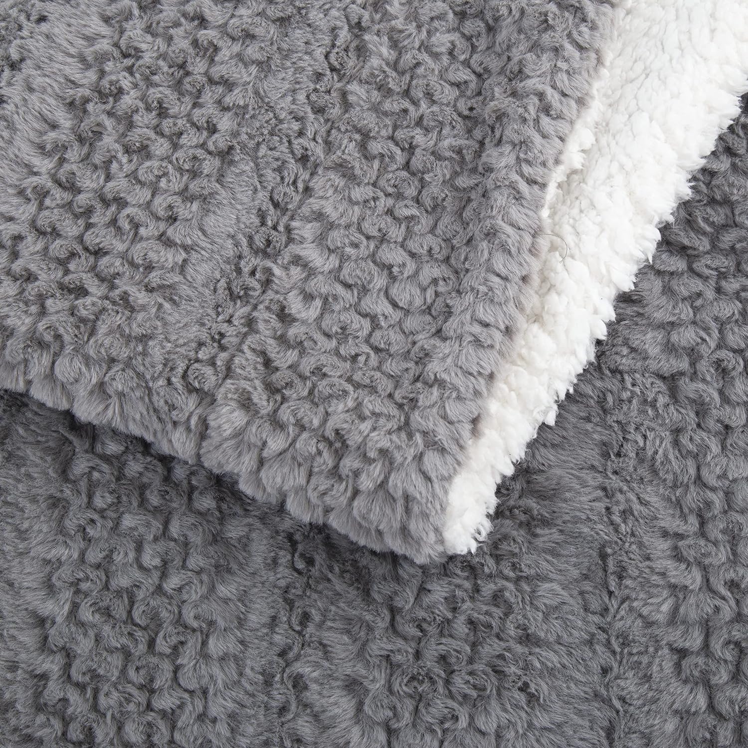 Tache Grey Faux Fur Throw Blanket, Super Soft Fluffy, cuddly and cozy white and gray throw blanket with sherpa back