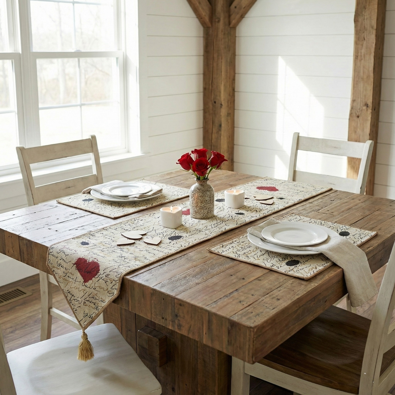 Tache Romantic Valentine’s Love Letter Beige Woven Tapestry Placemat Set (18111)