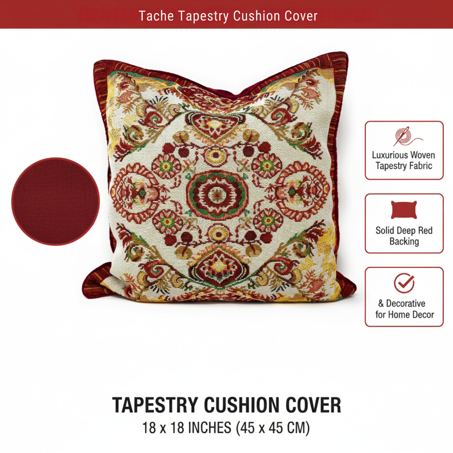 Tache Elegant Burgundy Ornate Paisley Woven Tapestry Throw Pillow Cover (18194)