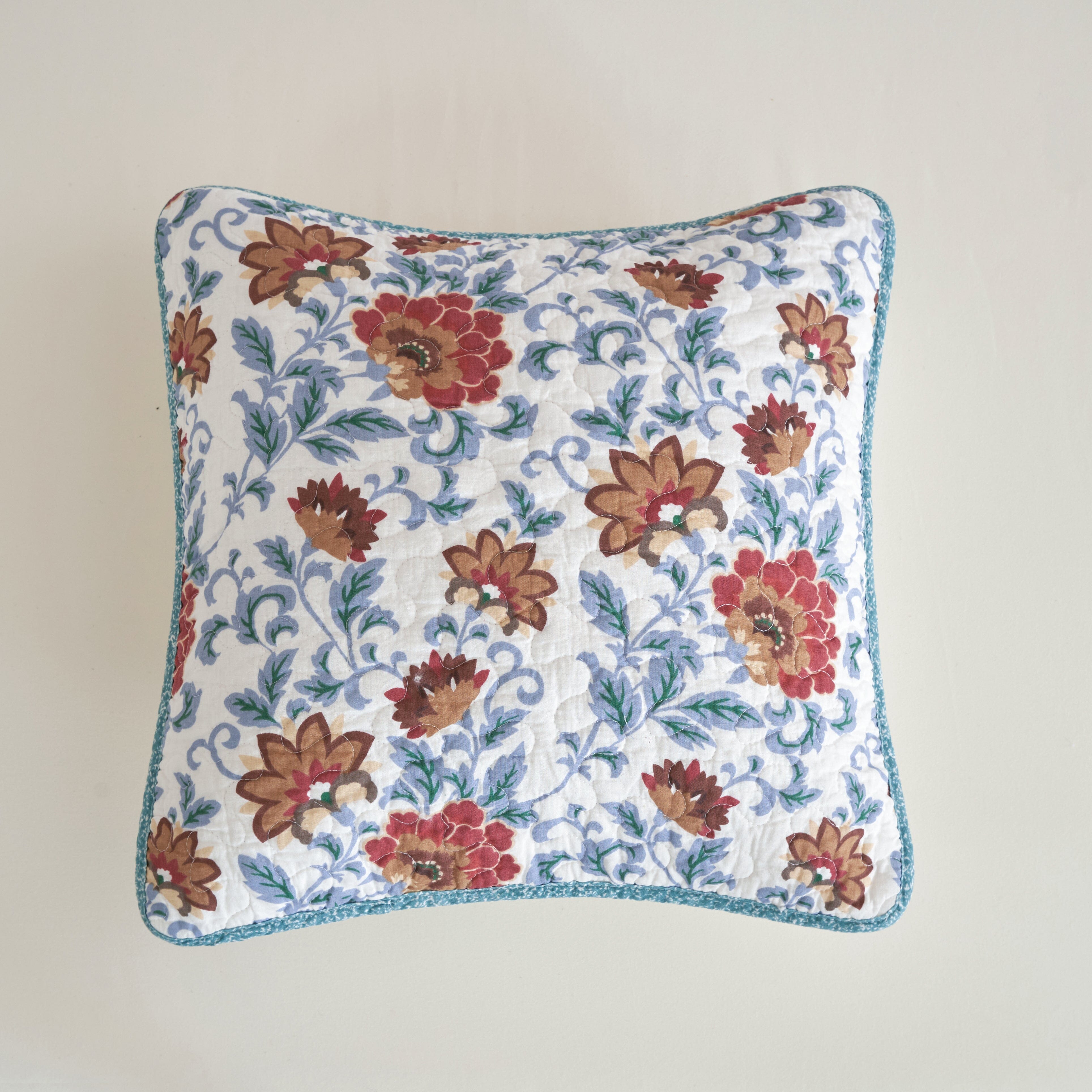 Tache Vintage Cotton Blue Red Old World Floral Throw Pillow Cover Cushion Covers 2-Pieces Square decorative Bed Pillow Cover (JHW-936)