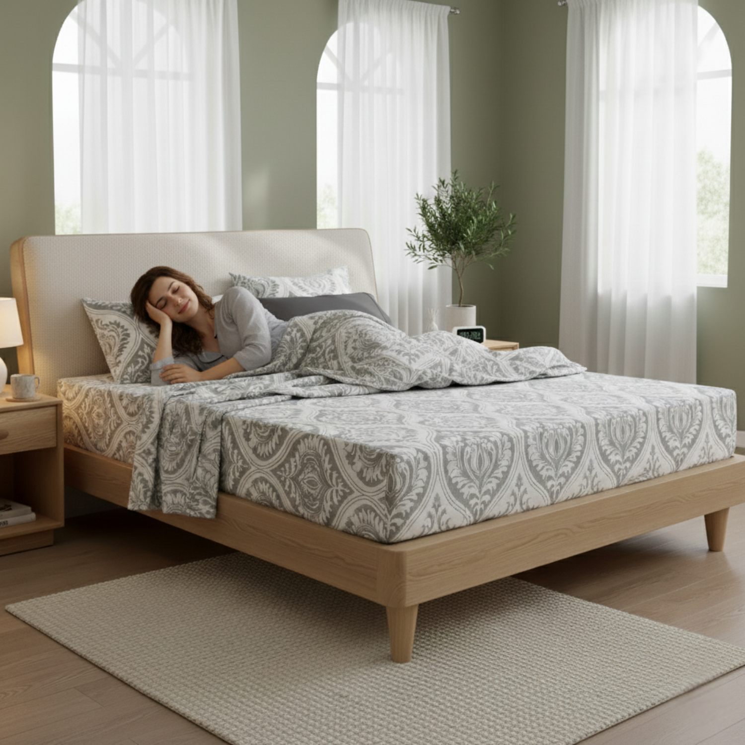 Tache Dreamy Moon Sky Ogee Damask Heather Grey White Bed Sheet Set