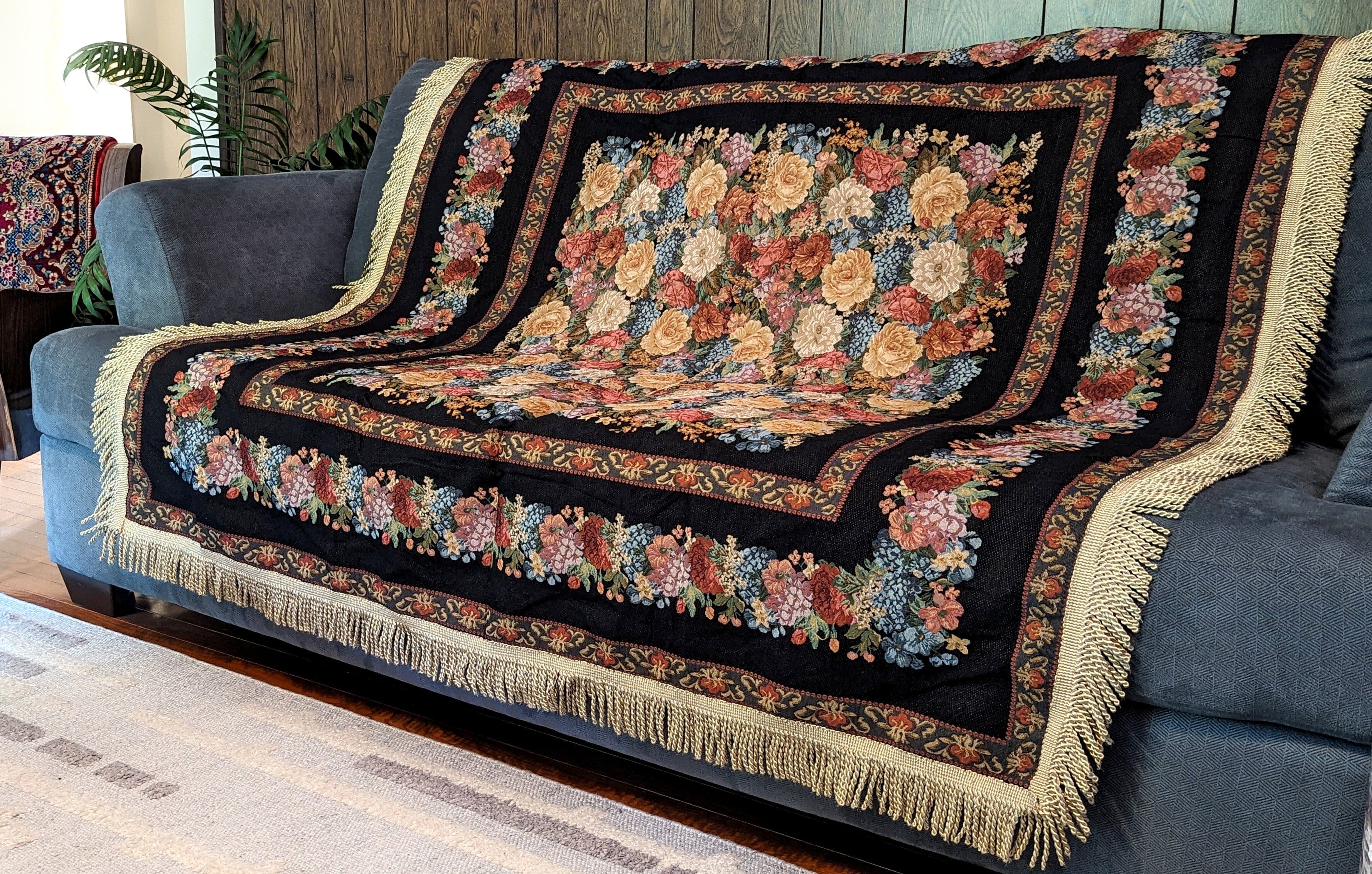 Tache Country Rustic Floral Black Midnight Awakening Tablecloth (3089BL) - Tache Home Fashion