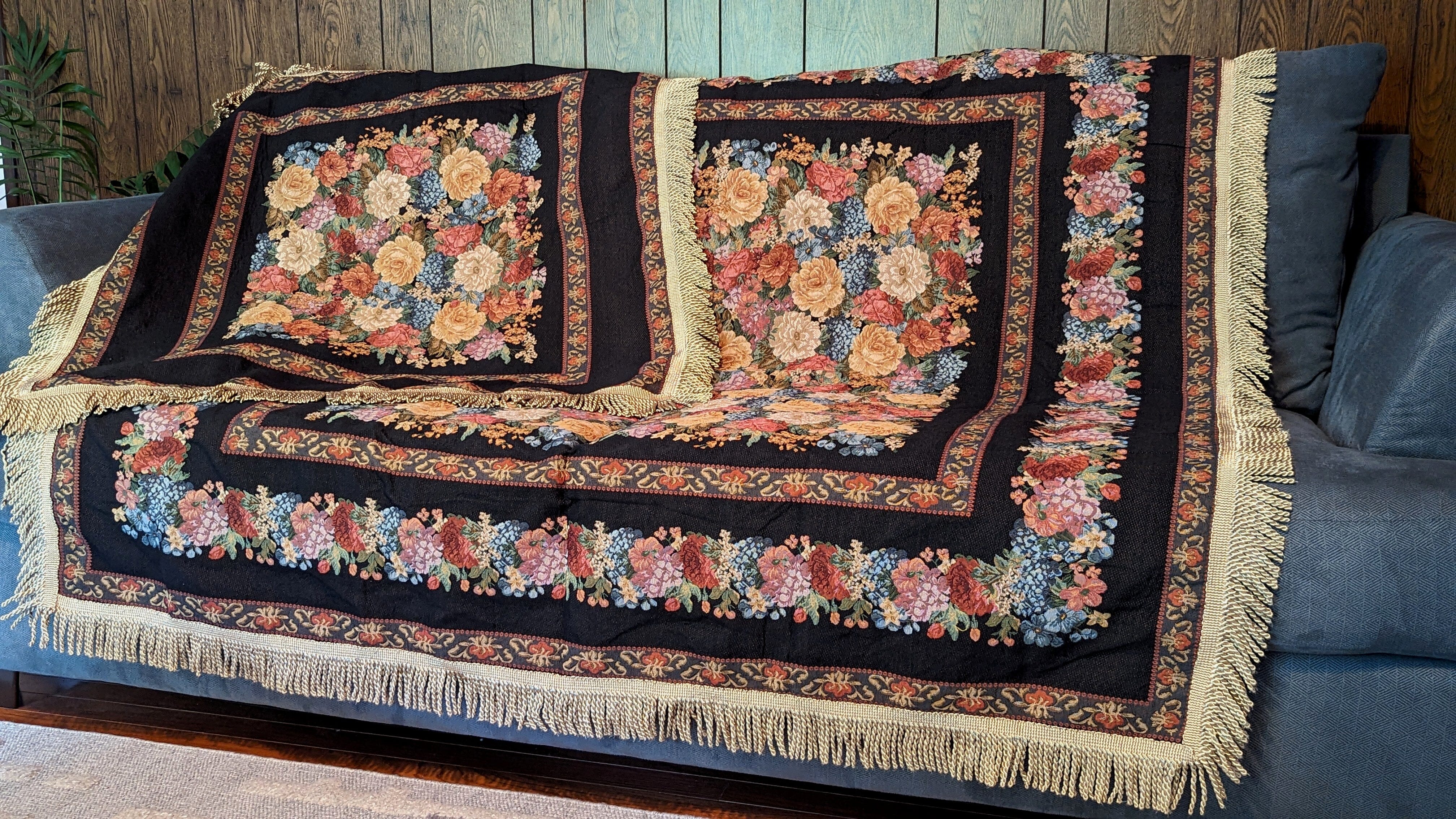 Tache Country Rustic Floral Black Midnight Awakening Tablecloth (3089BL) - Tache Home Fashion