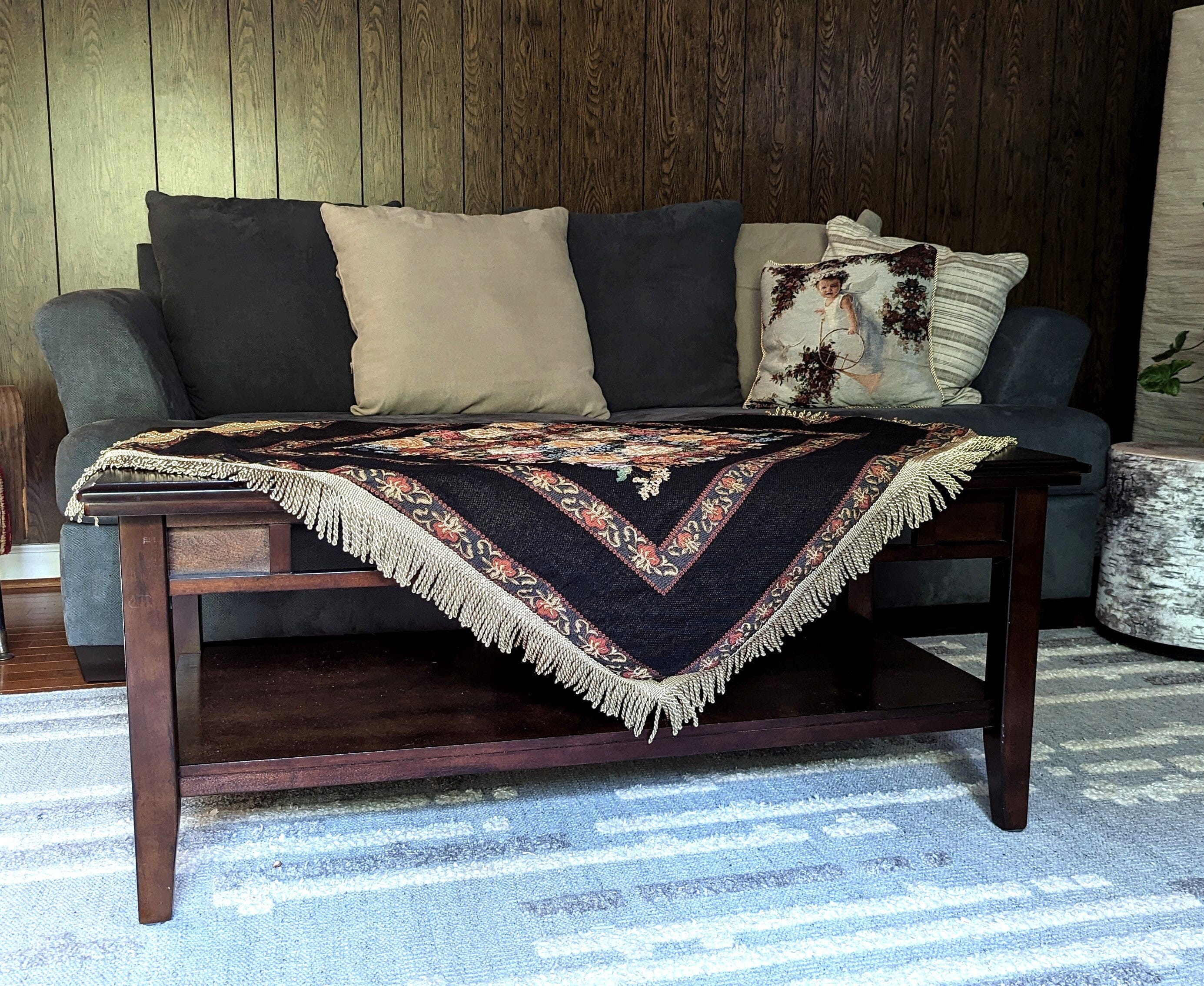 Tache Country Rustic Floral Black Midnight Awakening Tablecloth (3089BL) - Tache Home Fashion