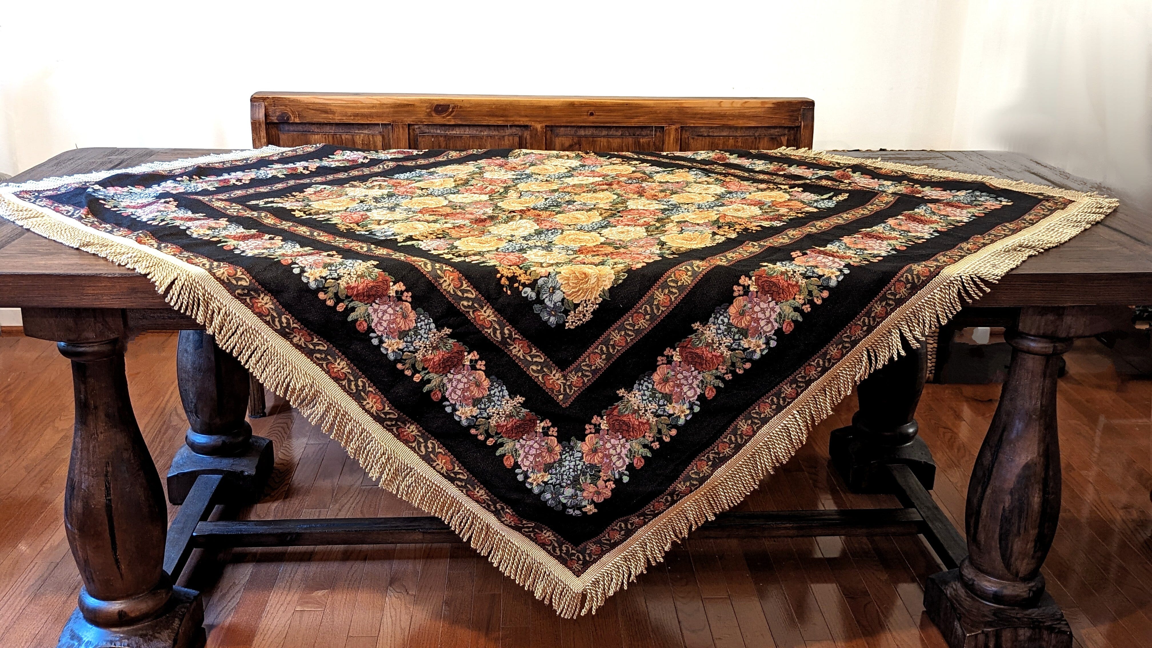 Tache Country Rustic Floral Black Midnight Awakening Tablecloth (3089BL) - Tache Home Fashion