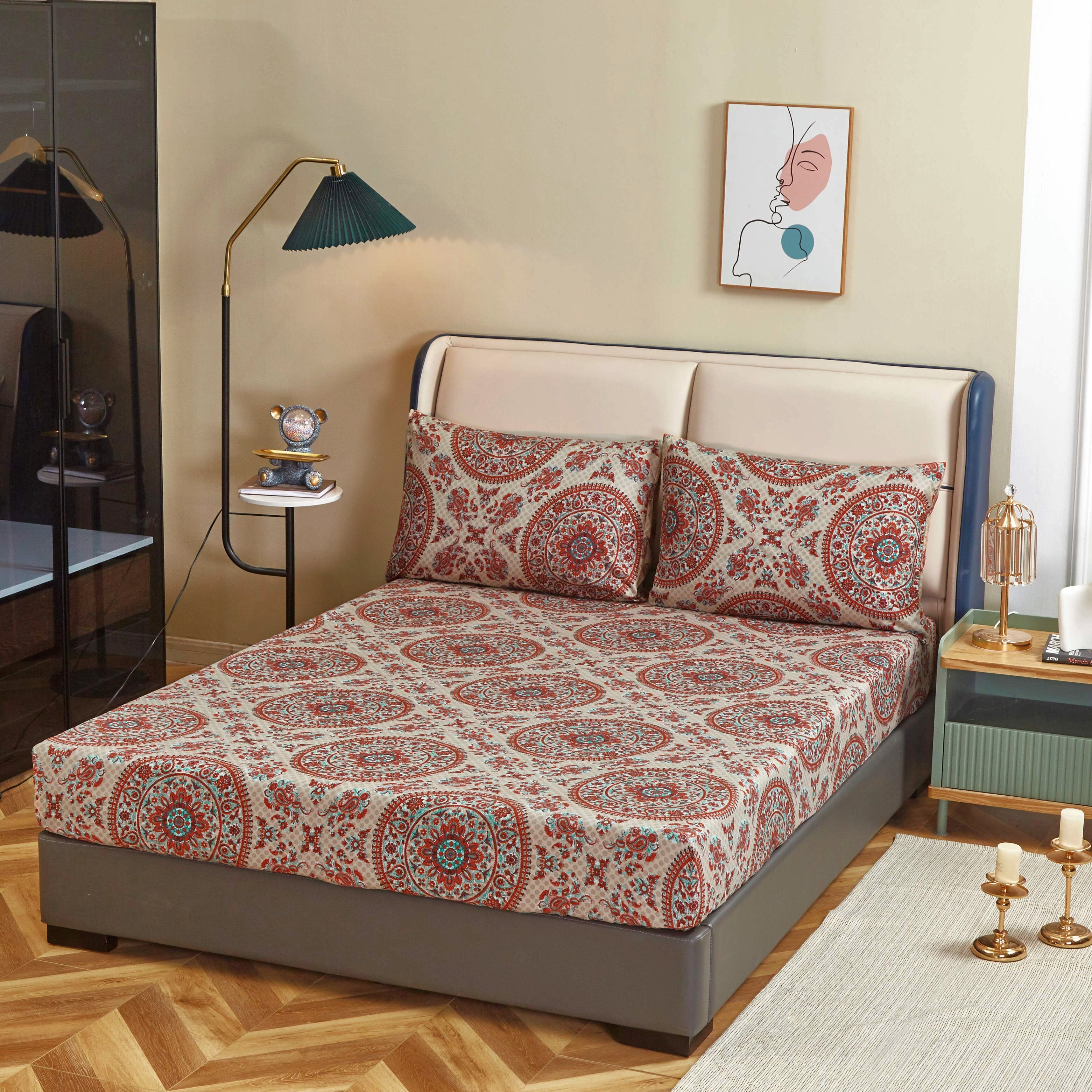 Tache Bohemian Desert Medallion Boteh Paisley Taupe Fitted Sheet / Flat Sheet (TJ3502)