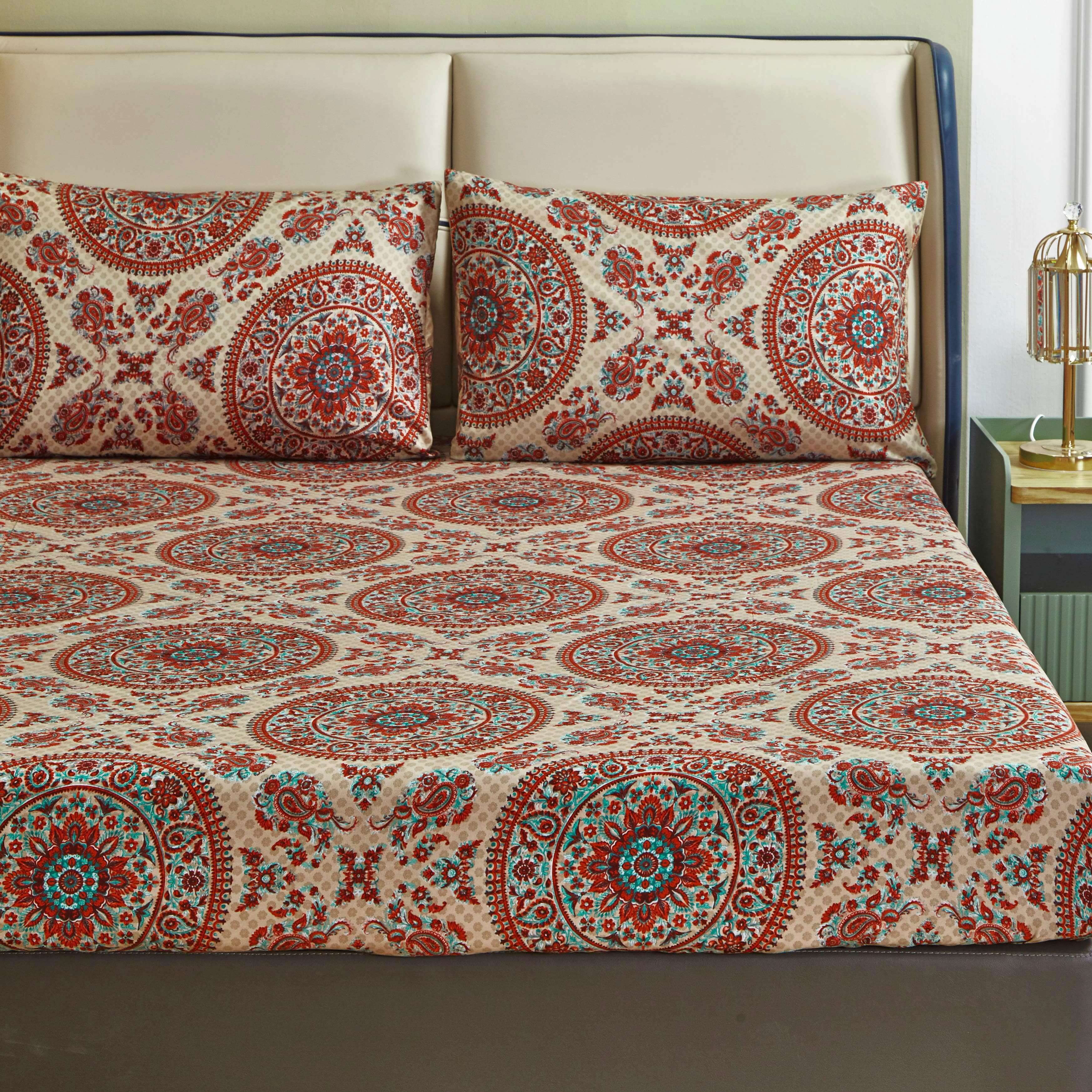Tache Bohemian Desert Medallion Boteh Paisley Taupe Fitted Sheet / Flat Sheet (TJ3502)