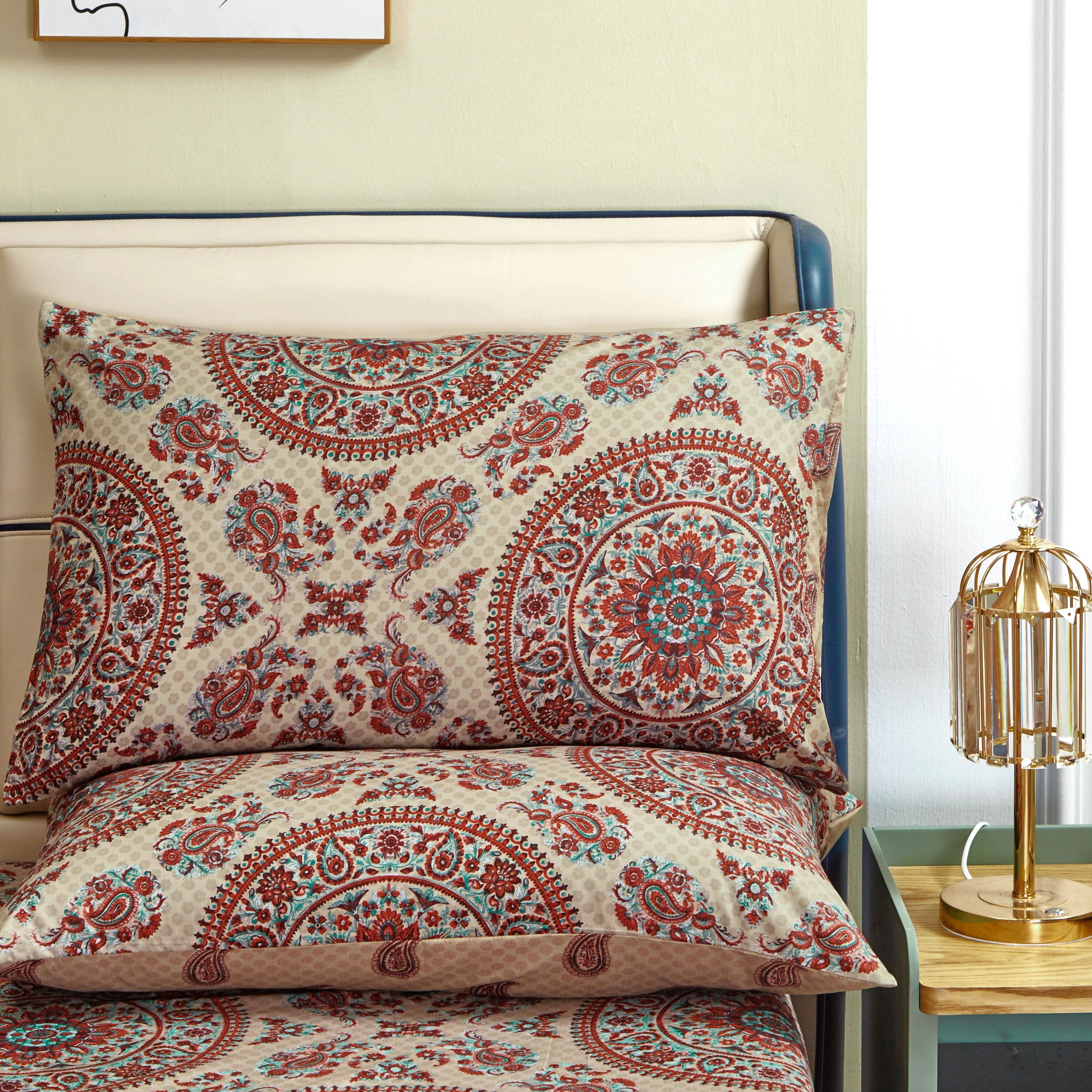 Tache Bohemian Desert Medallion Boteh Paisley Taupe Fitted Sheet / Flat Sheet (TJ3502)