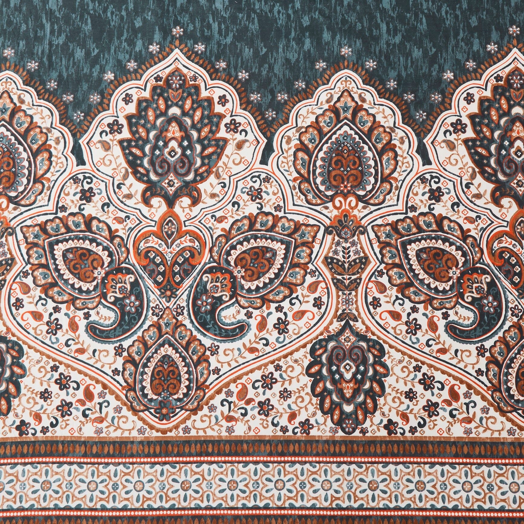 Tache Rustic Paisley Mandala Palace Floral Watercolor Dark Teal Fitted Sheet / Flat Sheet (KF174)