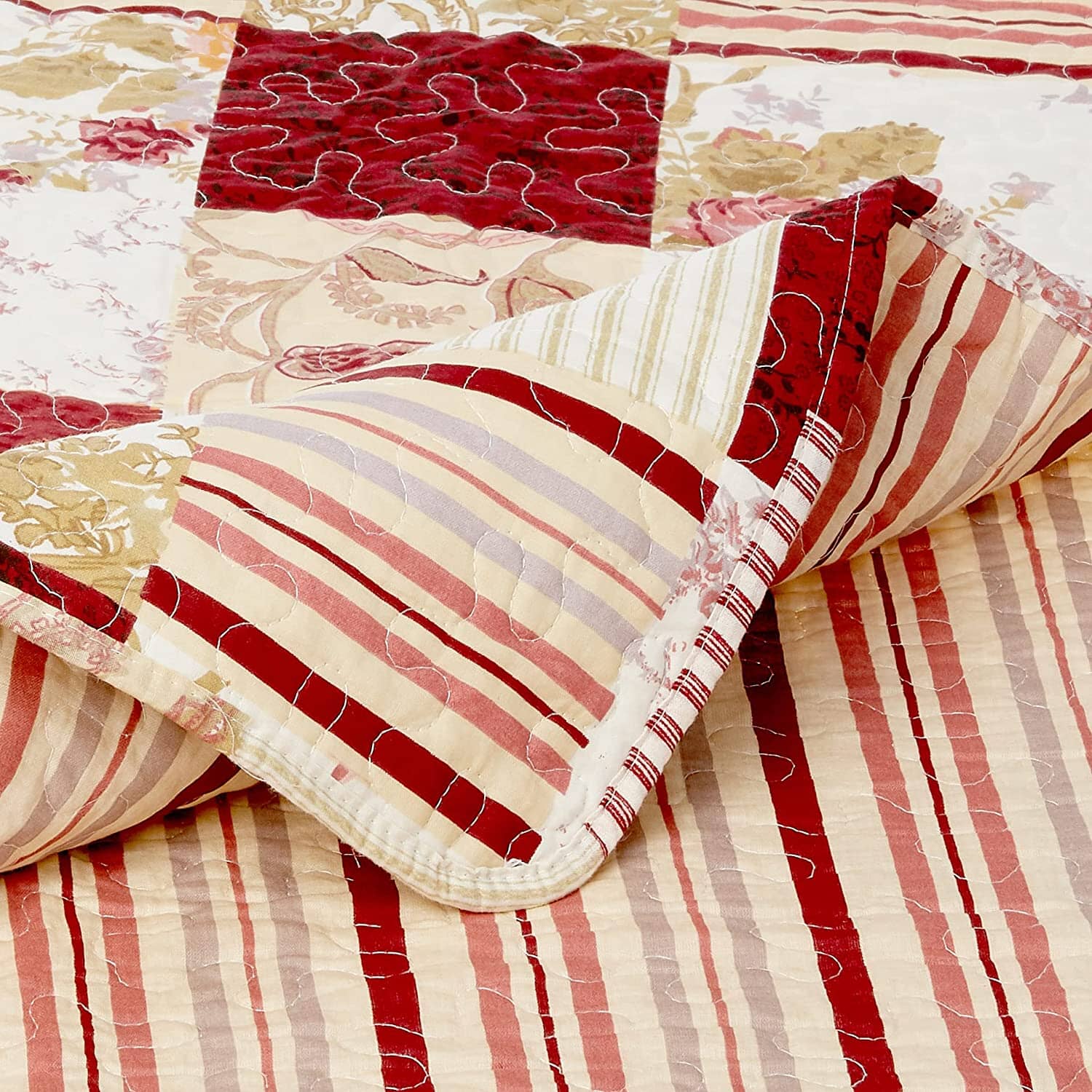 Tache Sweet Strawberry Field Floral Striped Checkered Cotton Quilt Set (DXJ101309) - Tache Home Fashion