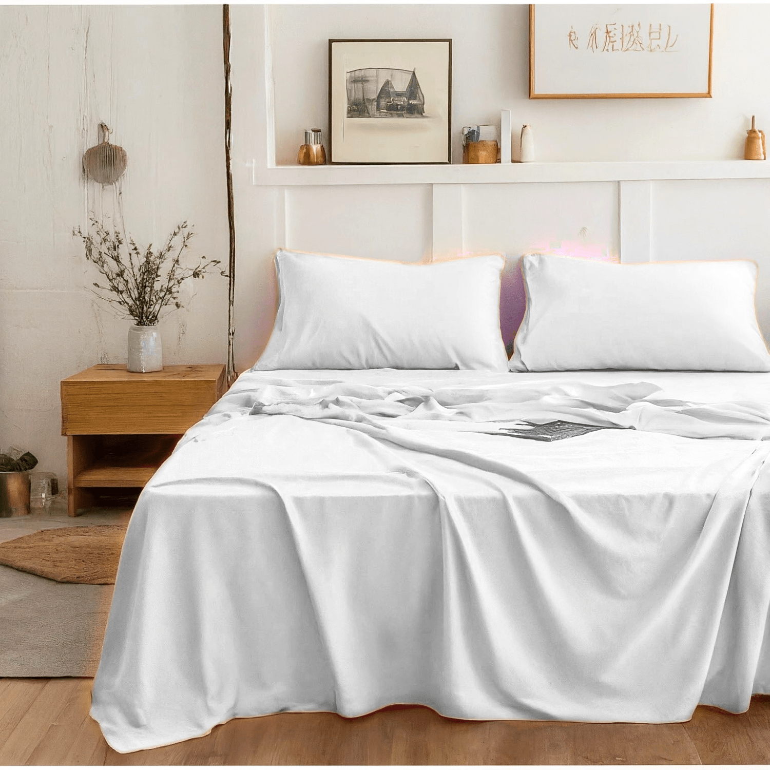 Tache Cloud White Bed Sheet Set Snow White Super Soft Wrinkle Free Bedsheet Set in a farmhouse Bedroom