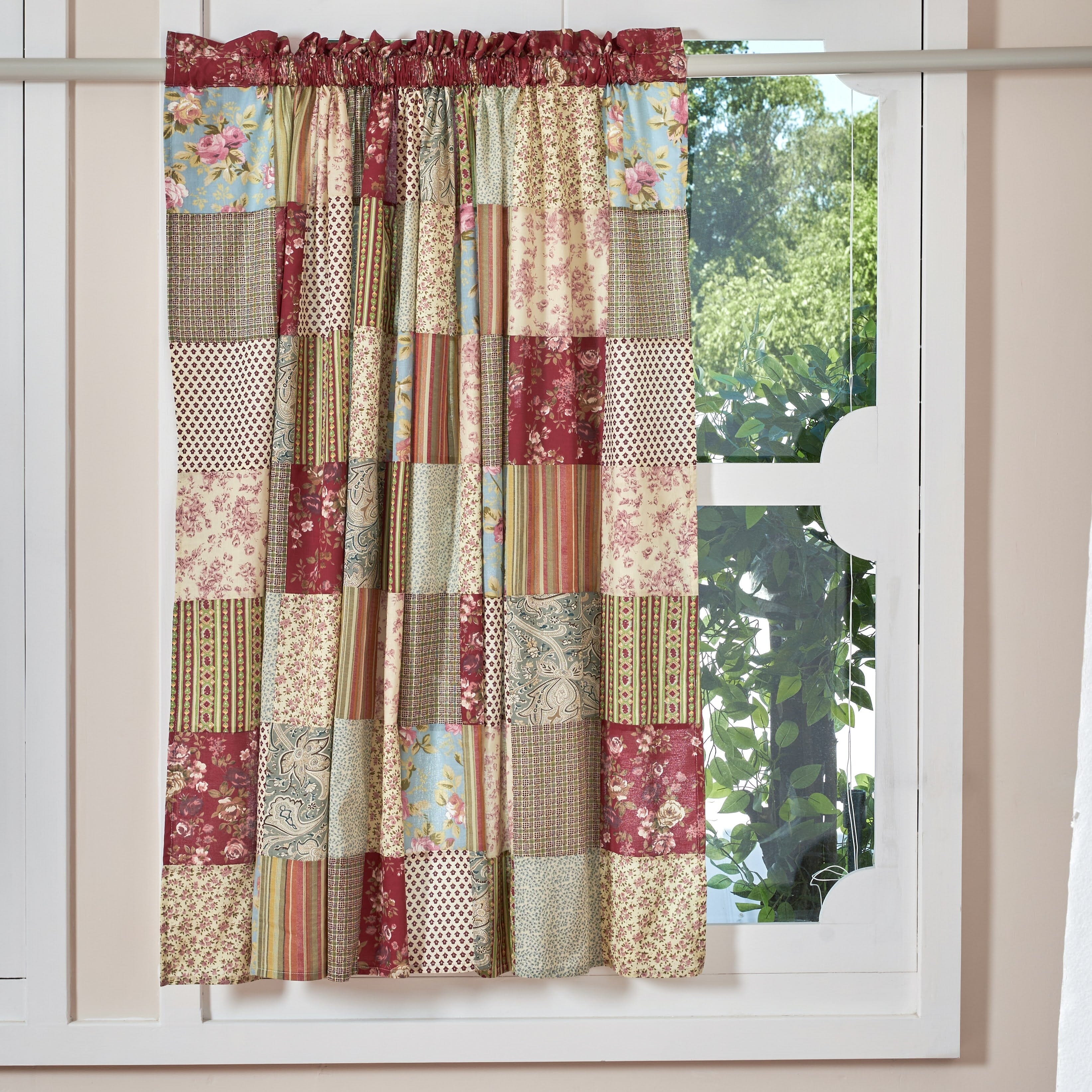 Fairy Tale Tea Party beige burgundy paisley floral cotton patchwork curtain by Tache Home Fashion