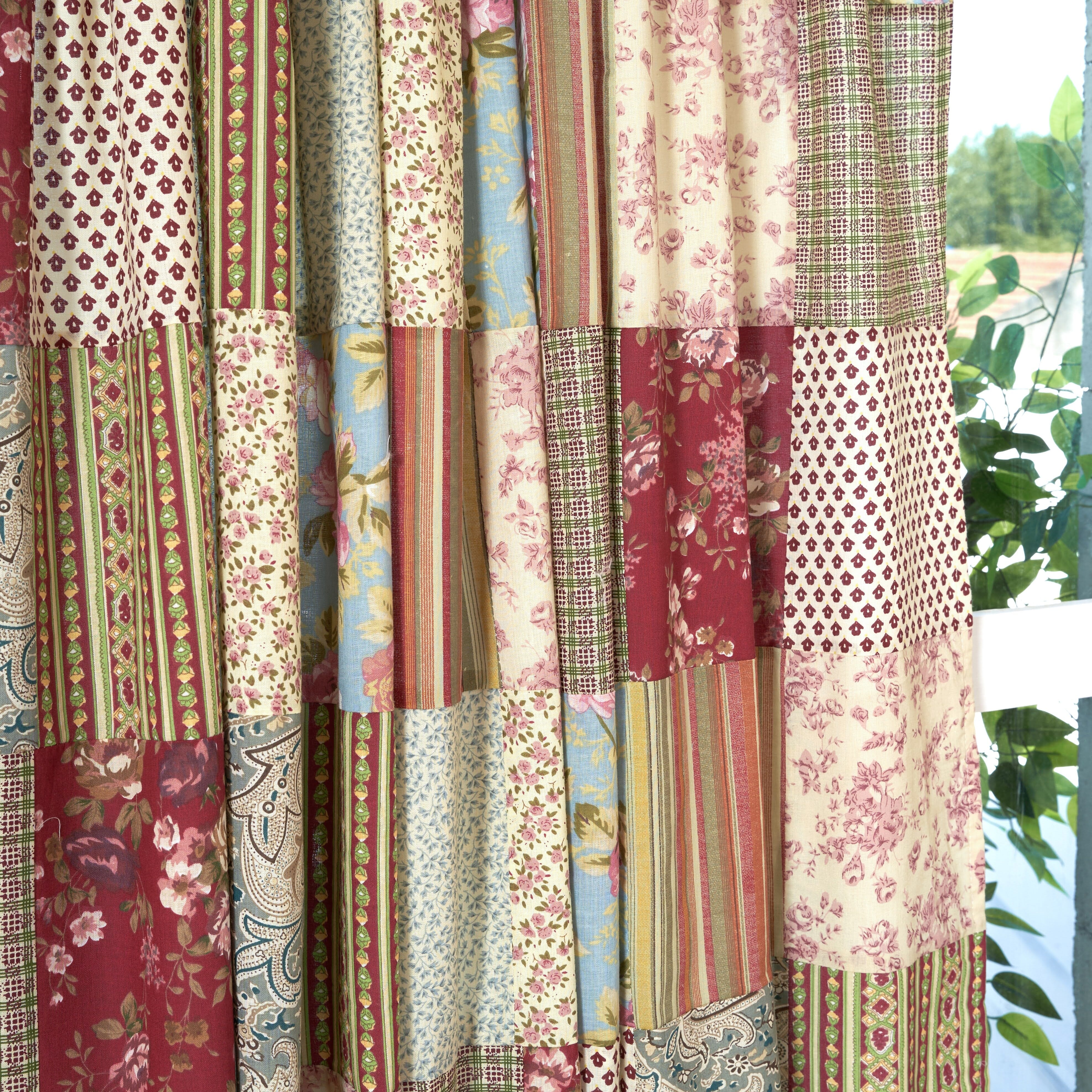 Fairy Tale Tea Party beige burgundy paisley floral cotton patchwork curtain by Tache Home Fashion