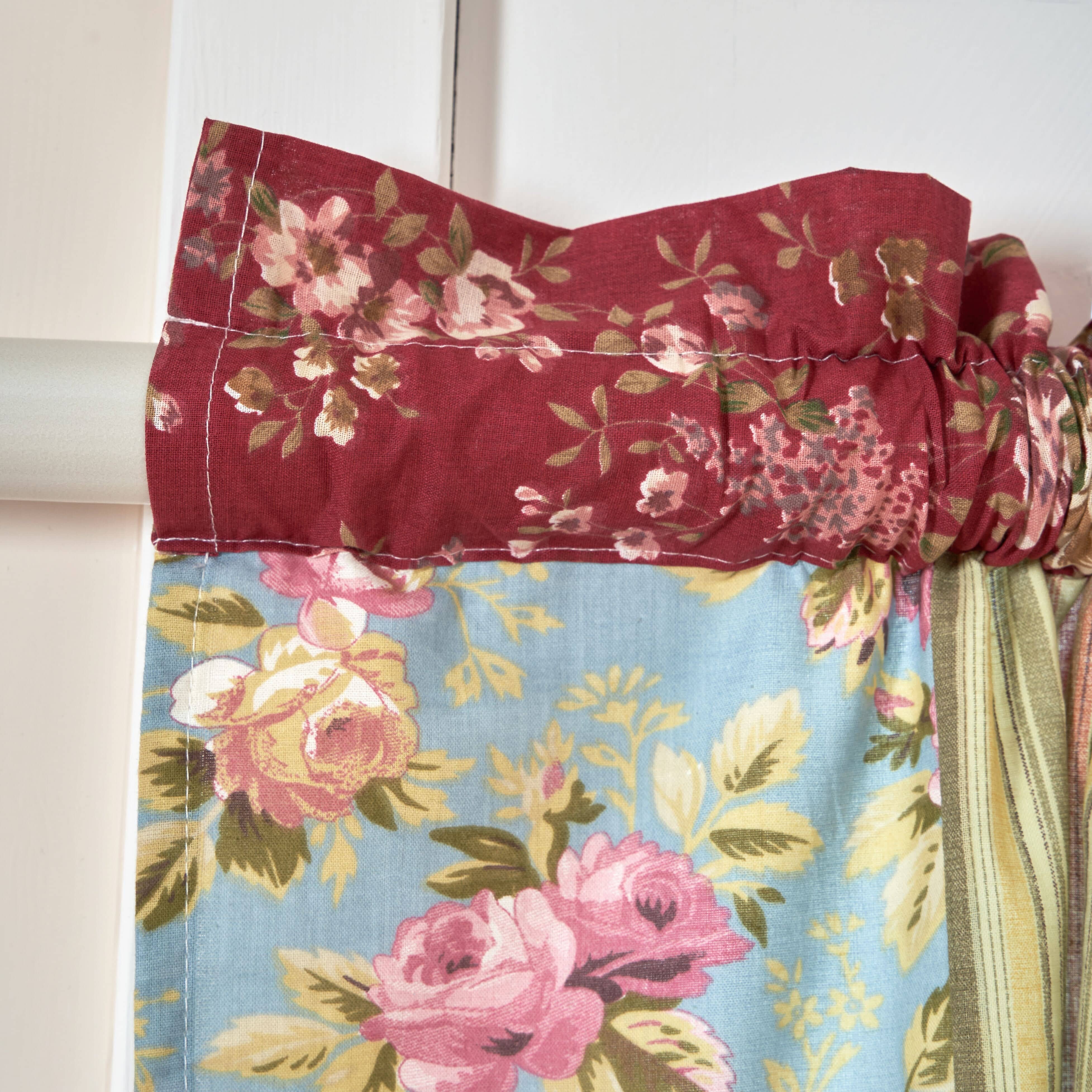 Fairy Tale Tea Party beige burgundy paisley floral cotton patchwork curtain by Tache Home Fashion