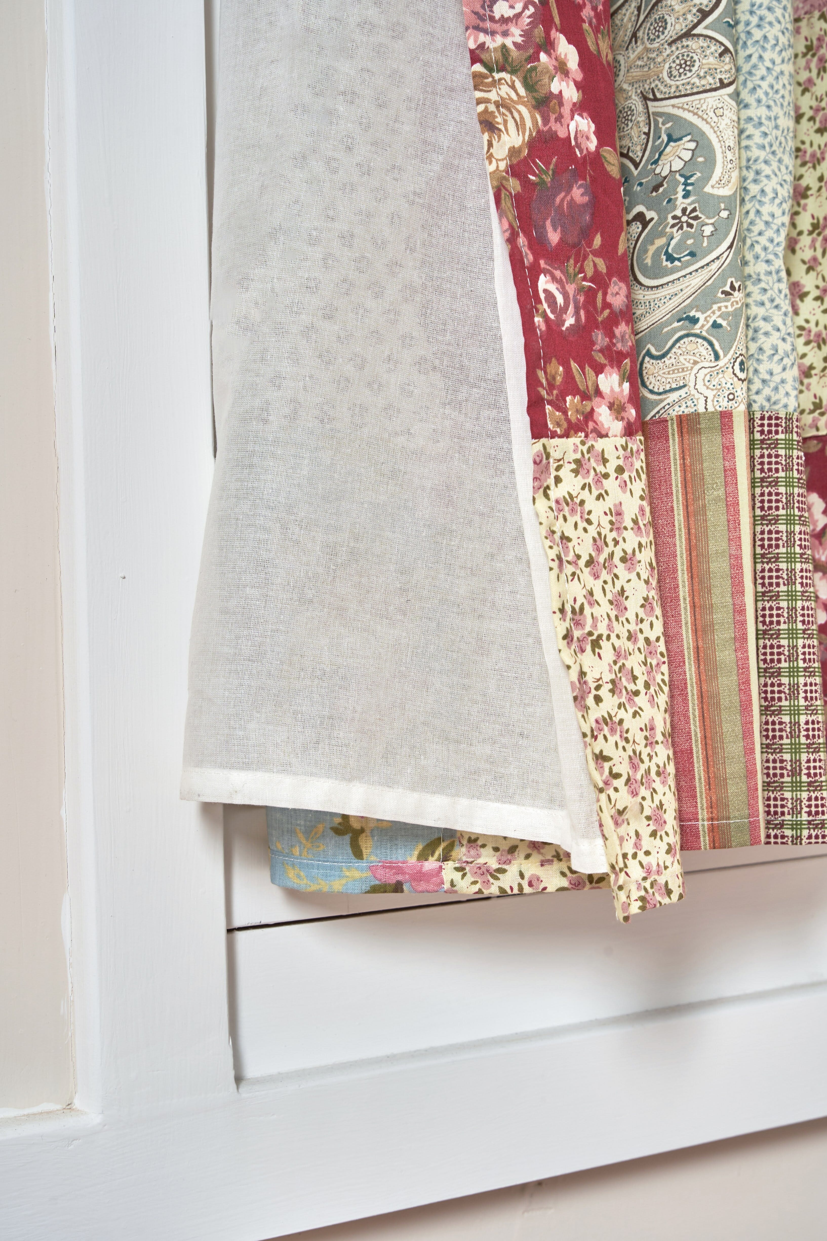 Fairy Tale Tea Party beige burgundy paisley floral cotton patchwork curtain by Tache Home Fashion