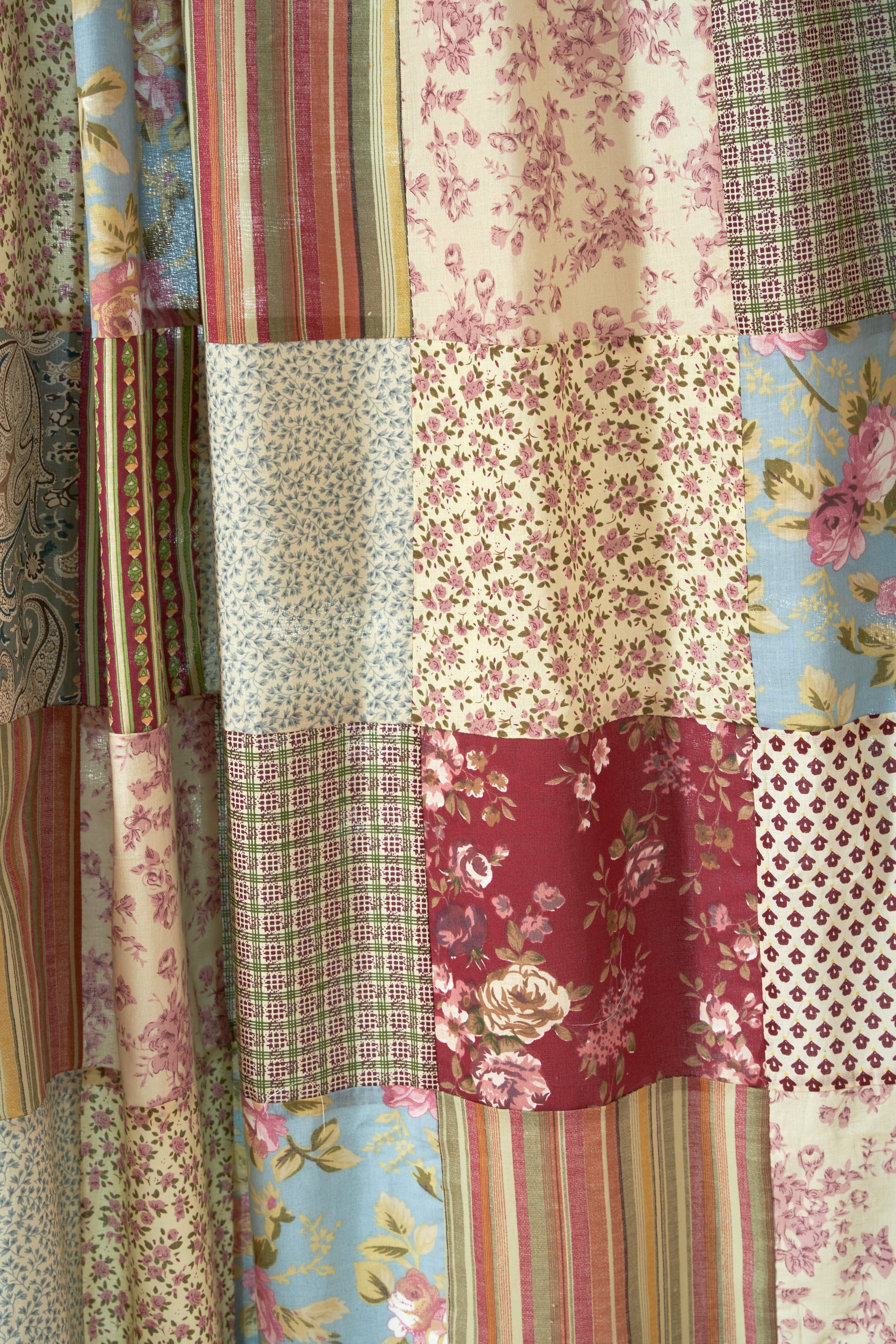 Fairy Tale Tea Party beige burgundy paisley floral cotton patchwork curtain by Tache Home Fashion