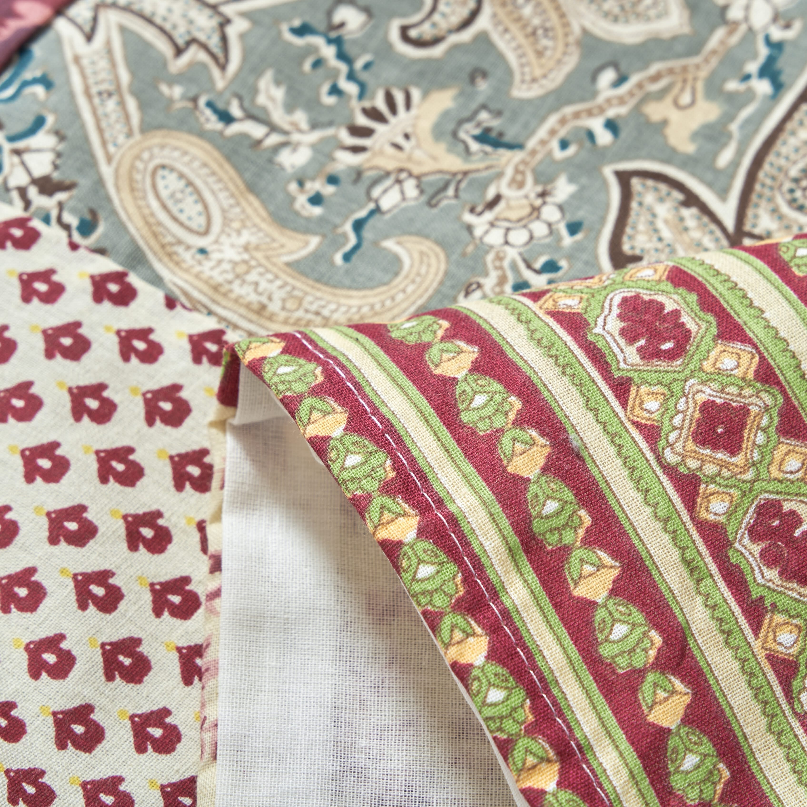 Fairy Tale Tea Party beige burgundy paisley floral cotton patchwork curtain by Tache Home Fashion