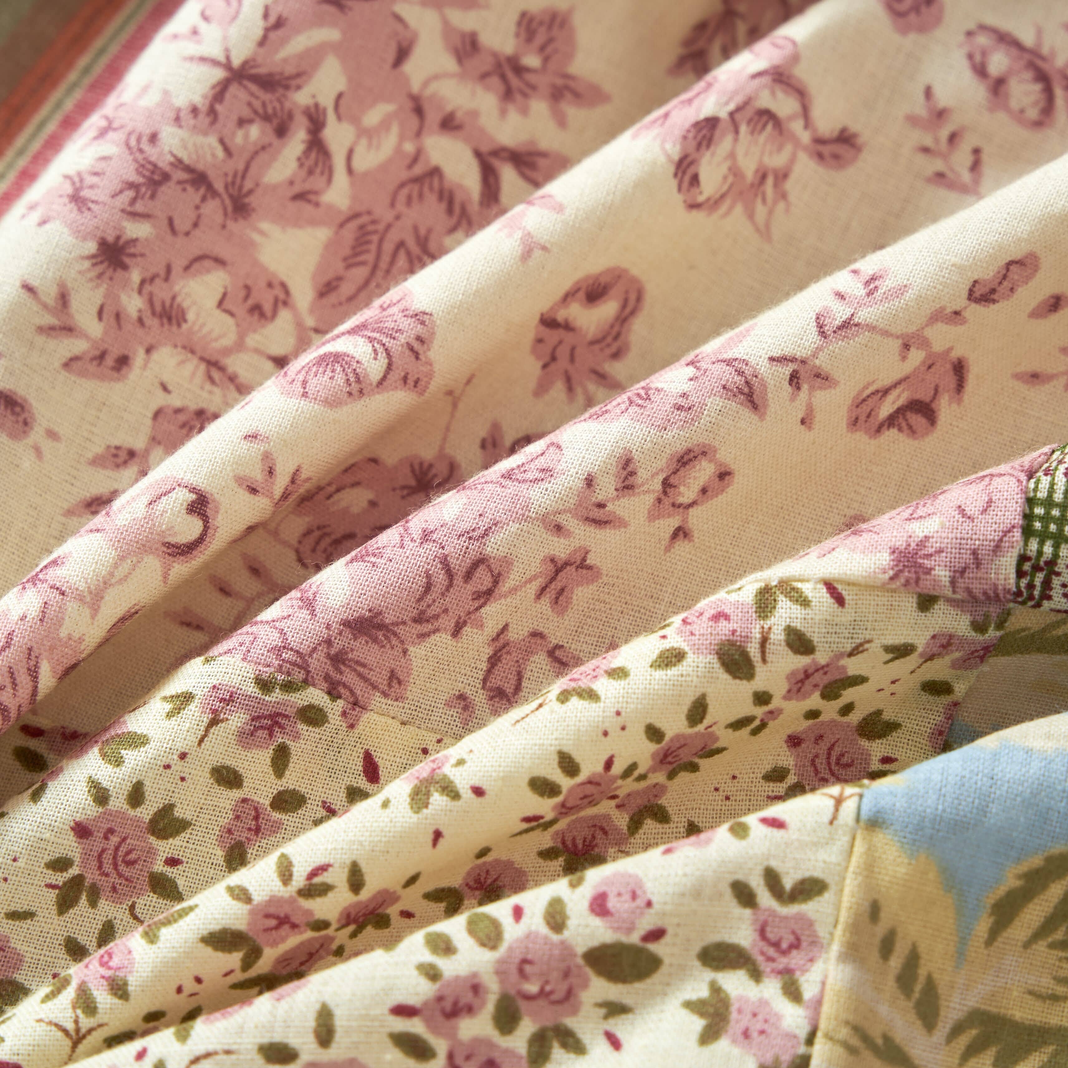 Fairy Tale Tea Party beige burgundy paisley floral cotton patchwork curtain by Tache Home Fashion