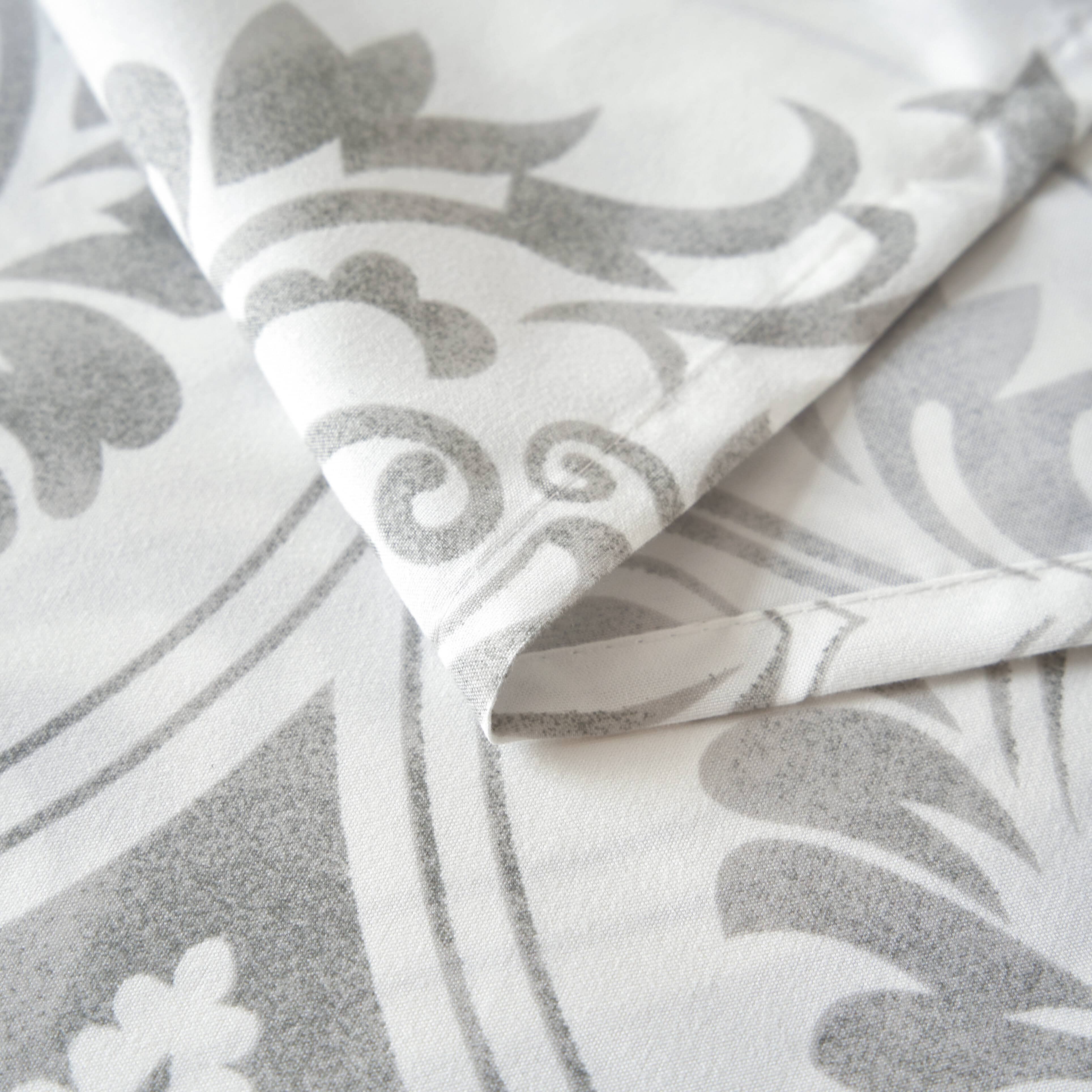 Tache Farmhouse Paisley Dreamy Moon Sky Ogee Damask White Heather Gray Bed Sheet Set Super Soft, Wrinkle Resistance, Lightweight Top Sheet, Flat Sheet, Fitted Sheet, Bedsheet