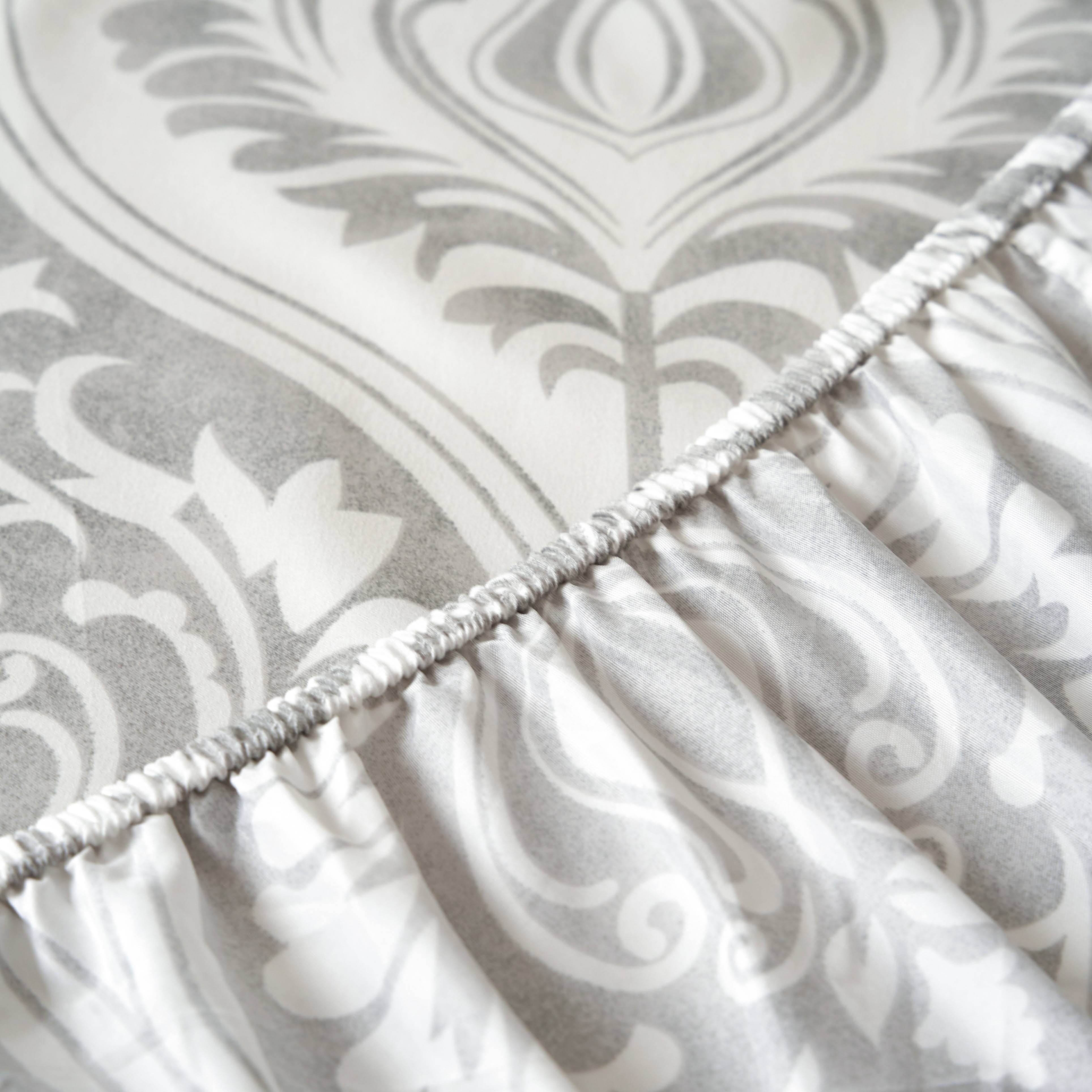 Tache Farmhouse Dreamy Moon Sky Ogee Damask White Heather Gray Bed Sheet Set Super Soft, Wrinkle Resistance, Lightweight Top Sheet, Flat Sheet, Fitted Sheet, Bedsheet