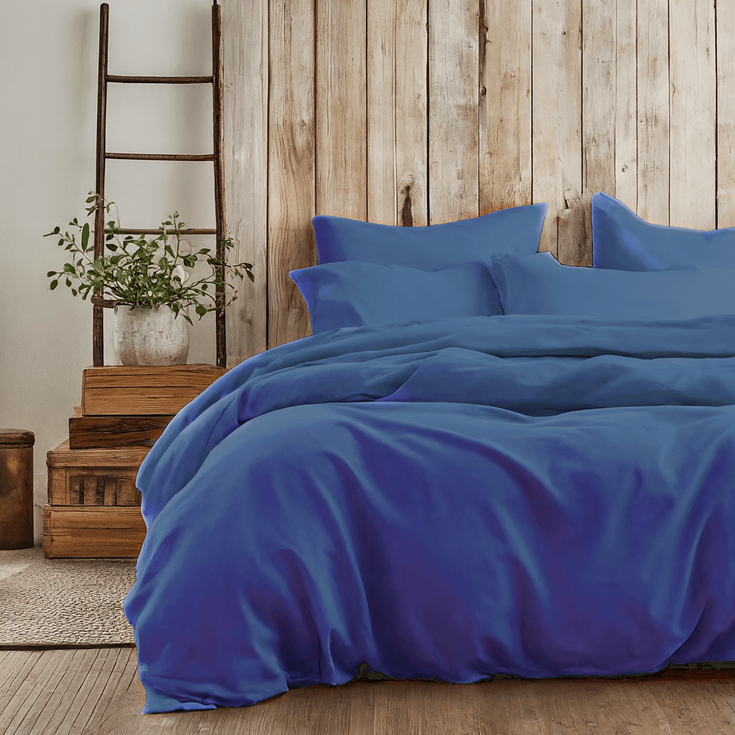 Tache Dark Navy Blue Duvet Cover With Zipper Closure Super Soft Wrinkle Free in a farmhouse bedroom