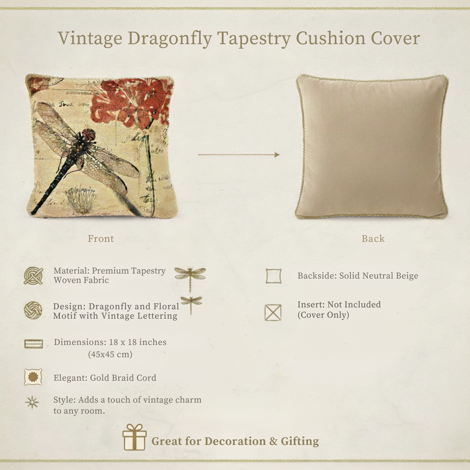 Tache Fly High Dragonfly European Postcard Tapestry Woven Throw Pillow Cover (15044)