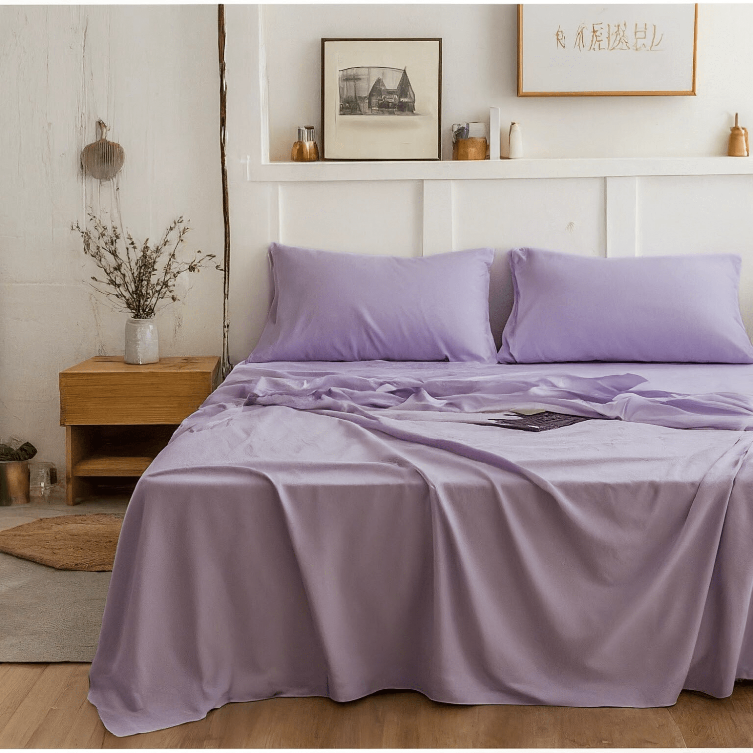 Tache Light Lilac Lavender Purple Bed Sheet Set Super Soft Wrinkle Free Fade Resistant in a Farmhouse Bedroom