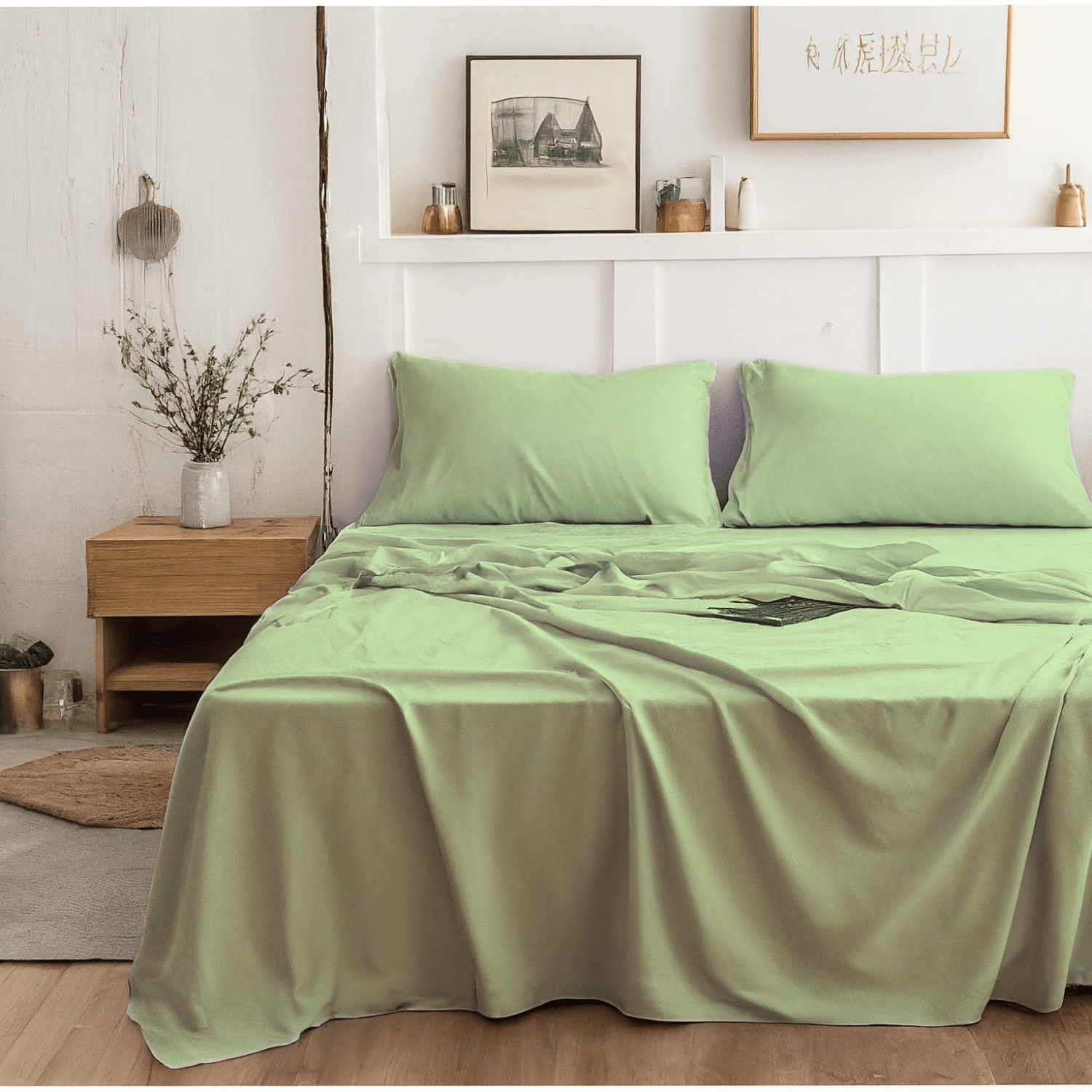 Tache Pastel Light Sage Green Bed Sheet Set Super Soft Wrinkle Free Fade Resistant in a Farmhouse Bedroom