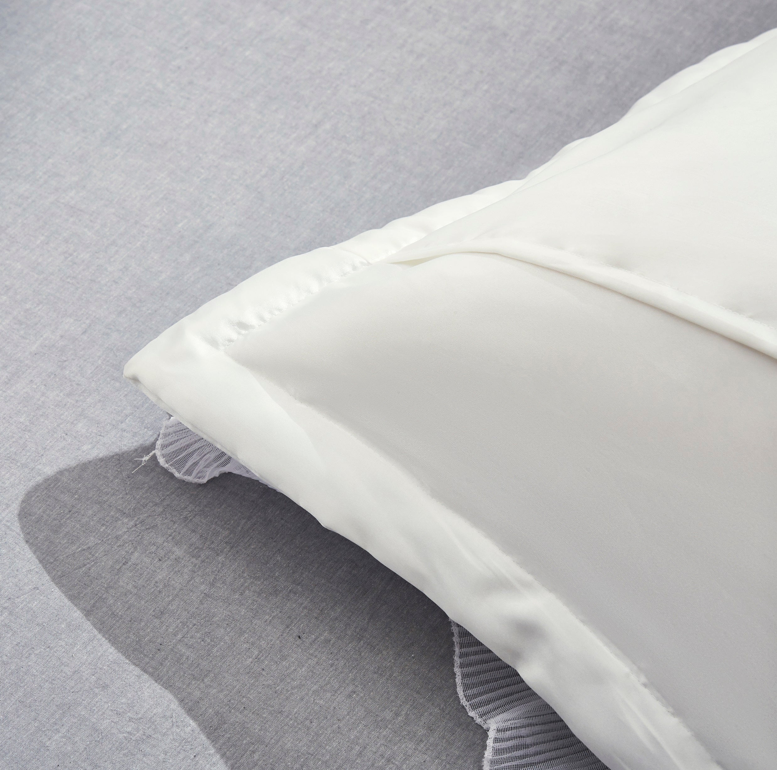 Tache Ruffle Floral Satin White Pink Luxury Delicate Rose Euro Sham (MA125)