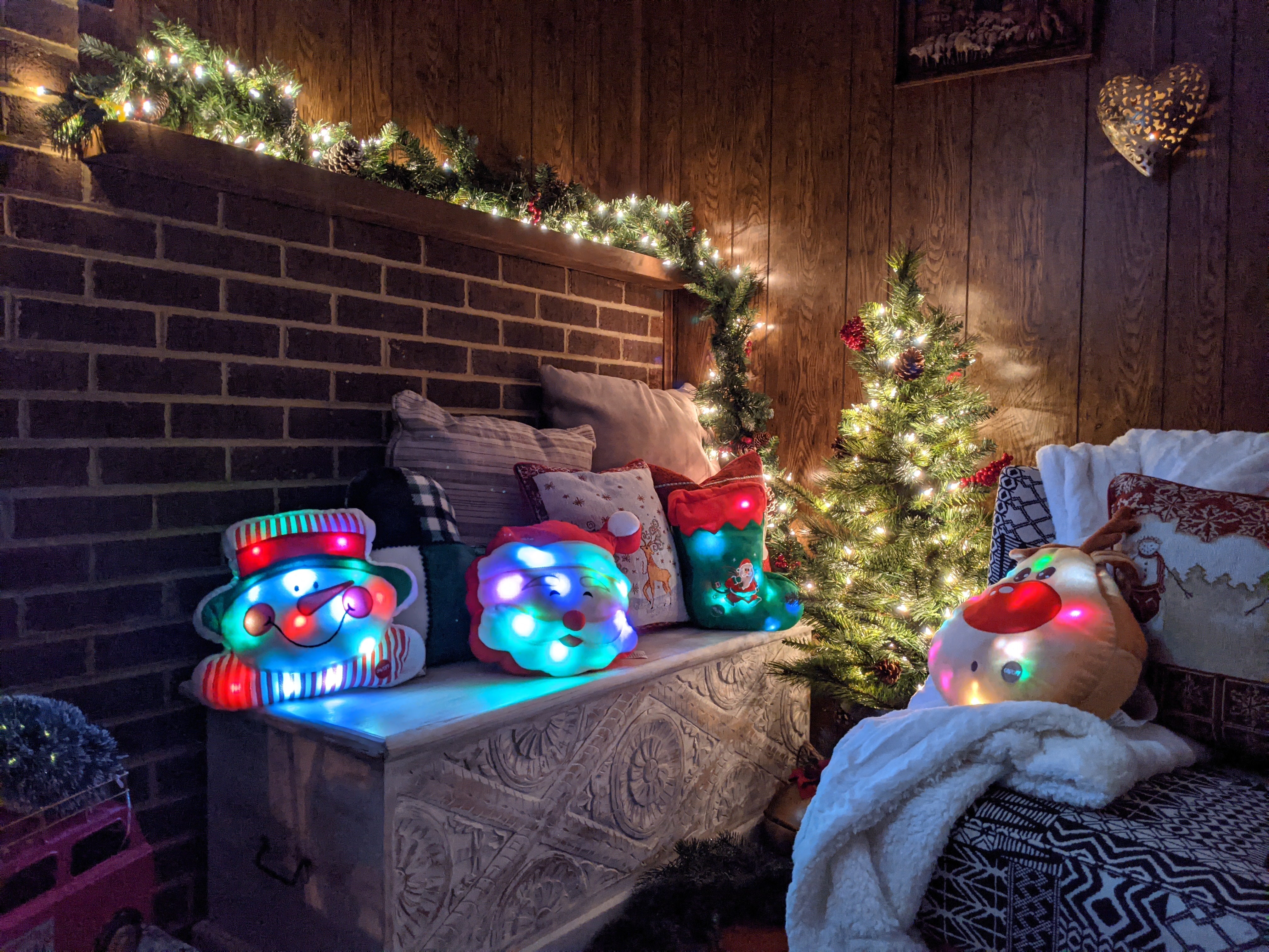 Tache Light Up Stocking Pillow Christmas Glowing Lighted Santa Claus Green Stocking Squishy Plush Glowing Throw Pillow