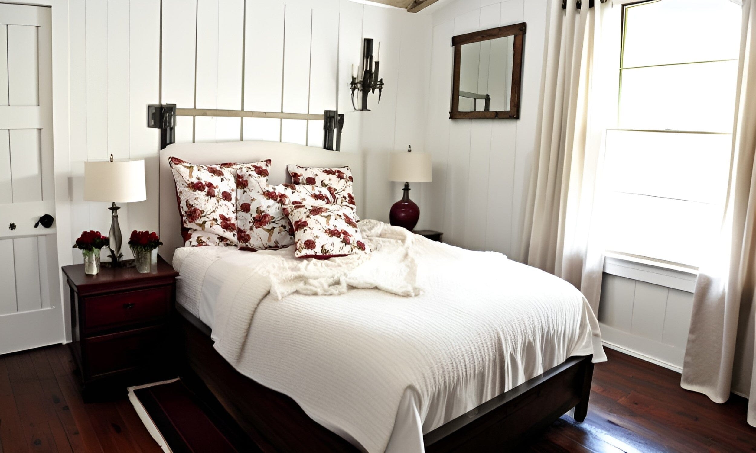 Tache Floral Hummingbirds Burgundy White Vintage Rose Garden Cushion Covers / Euro Sham (SD-7676) - Tache Home Fashion