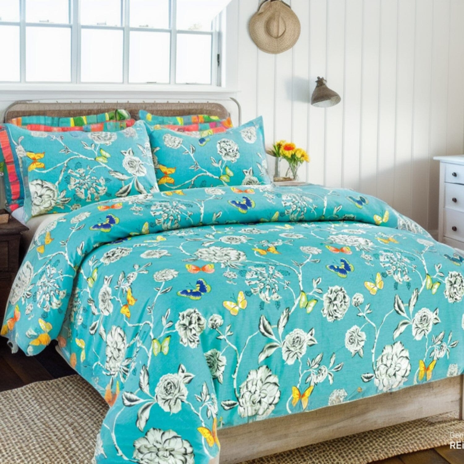 Tache Butterfly Wonderland Cotton Aqua Floral Duvet Cover (2142) - Tache Home Fashion