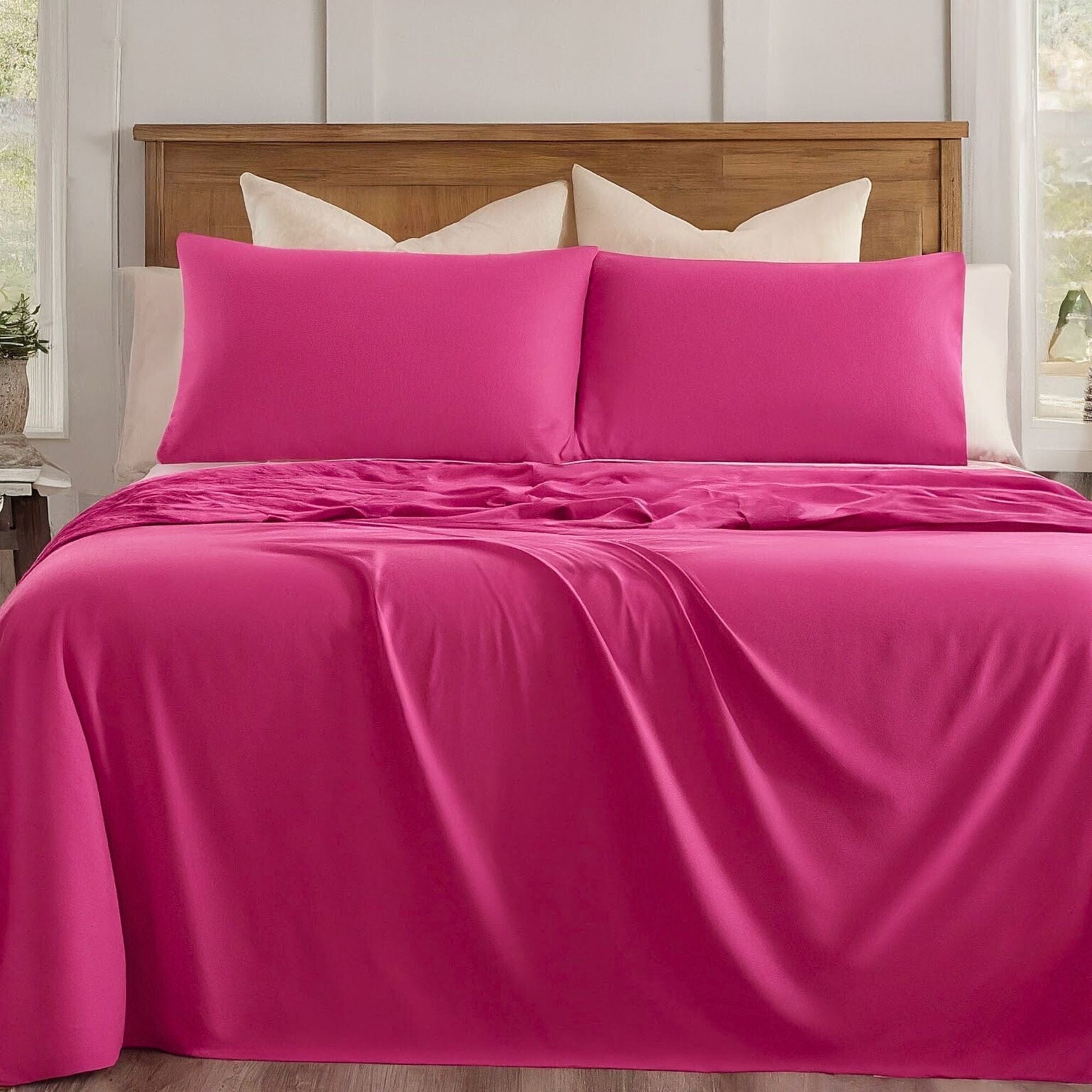 Tache Light Bright Rose Pink Hot Pink Bed Sheet Set Super Soft Wrinkle Free