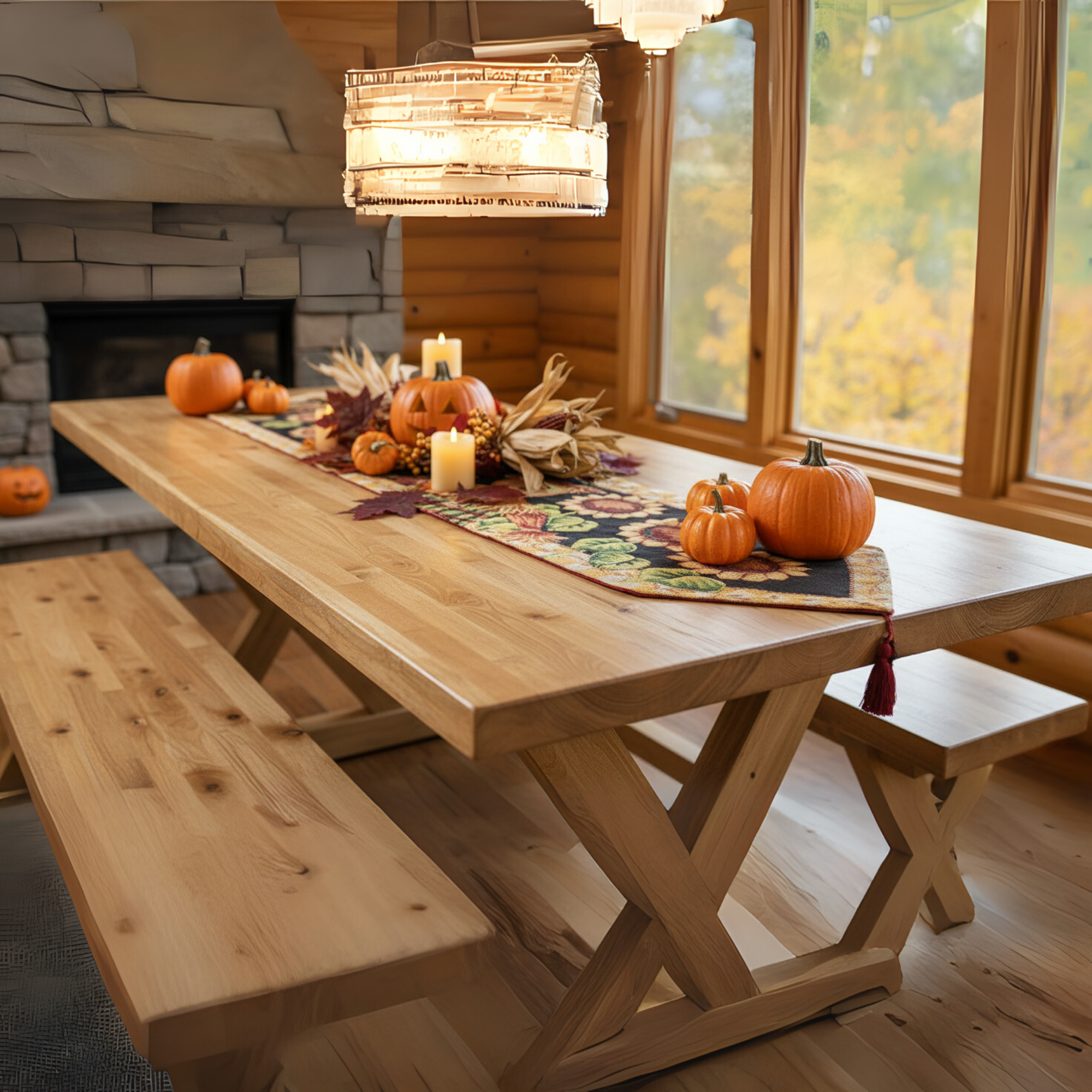 Tache Sunflower Field Scarecrow Table Runner for Fall Home Decoration in a dining table