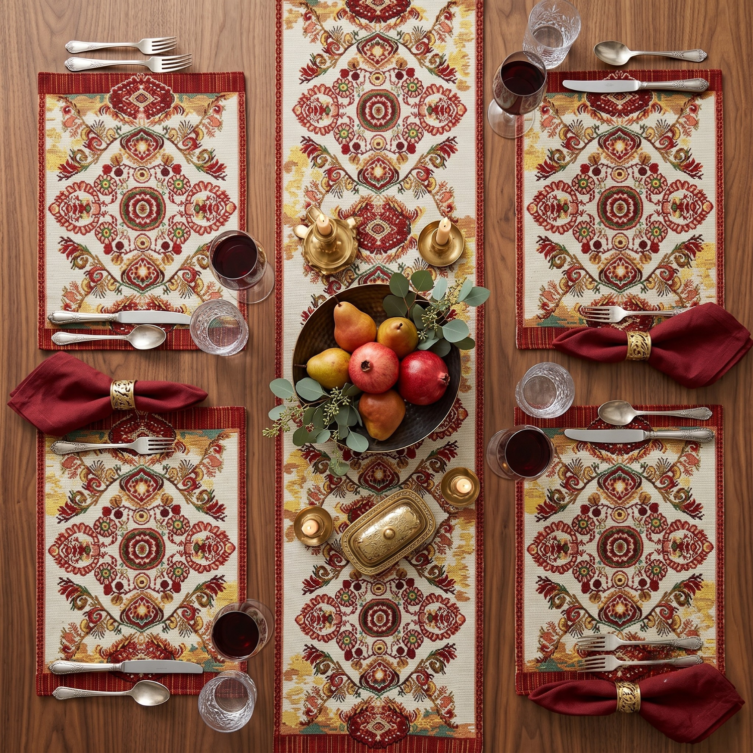 Tache Elegant Burgundy Ornate Paisley Woven Tapestry Table Runner (18194)