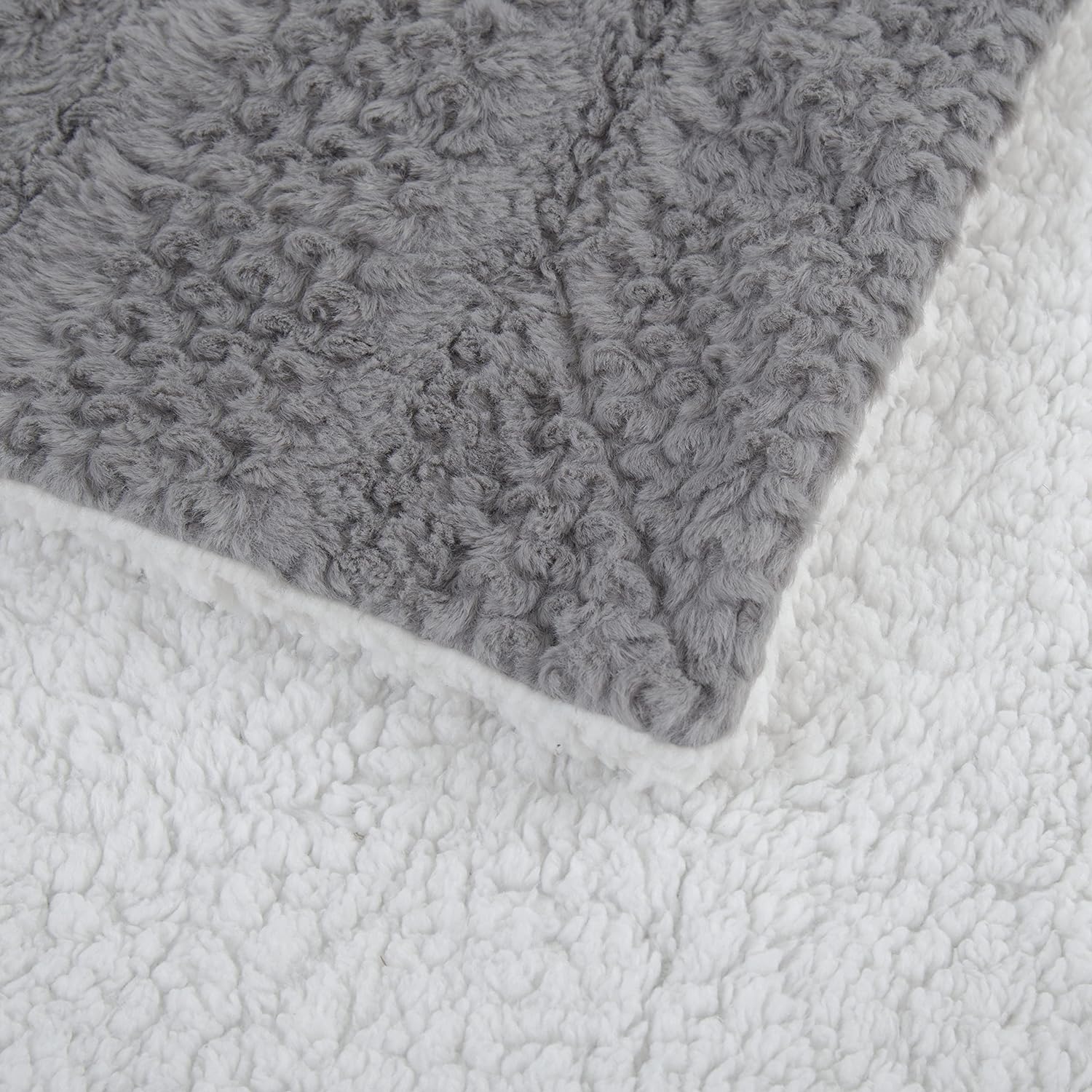 Tache Grey Faux Fur Throw Blanket, Super Soft Fluffy, cuddly and cozy white and gray throw blanket with sherpa back