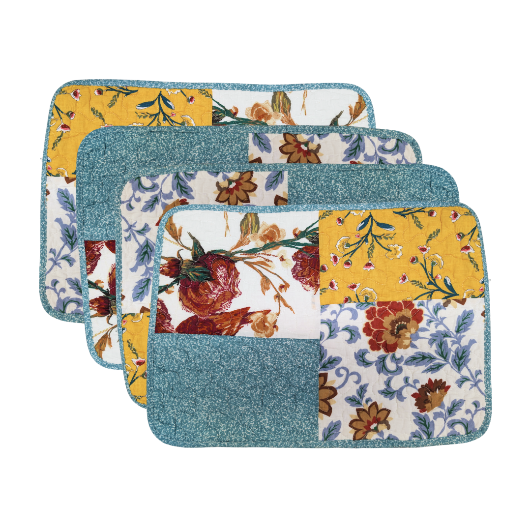 Set of floral patterned coasters on a white background
