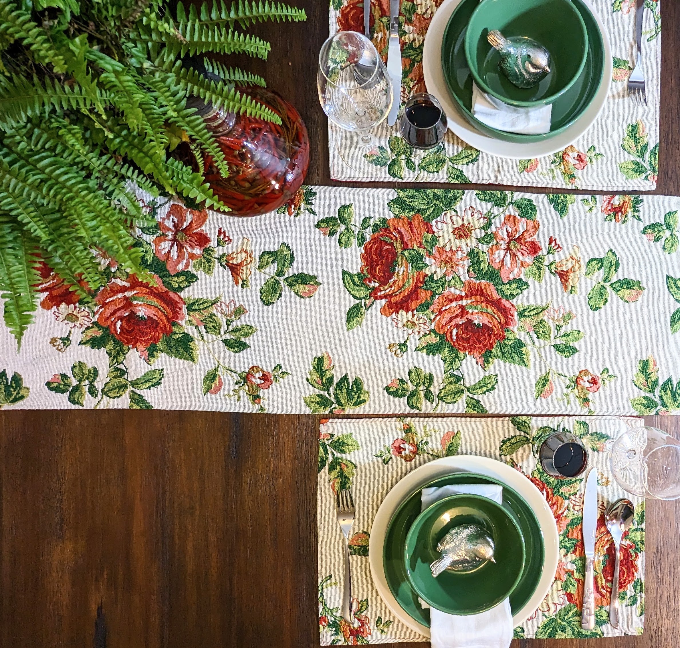 Tache Sweet Roses Vintage Ivory Woven Floral Tapestry Table Runners (17593TR)