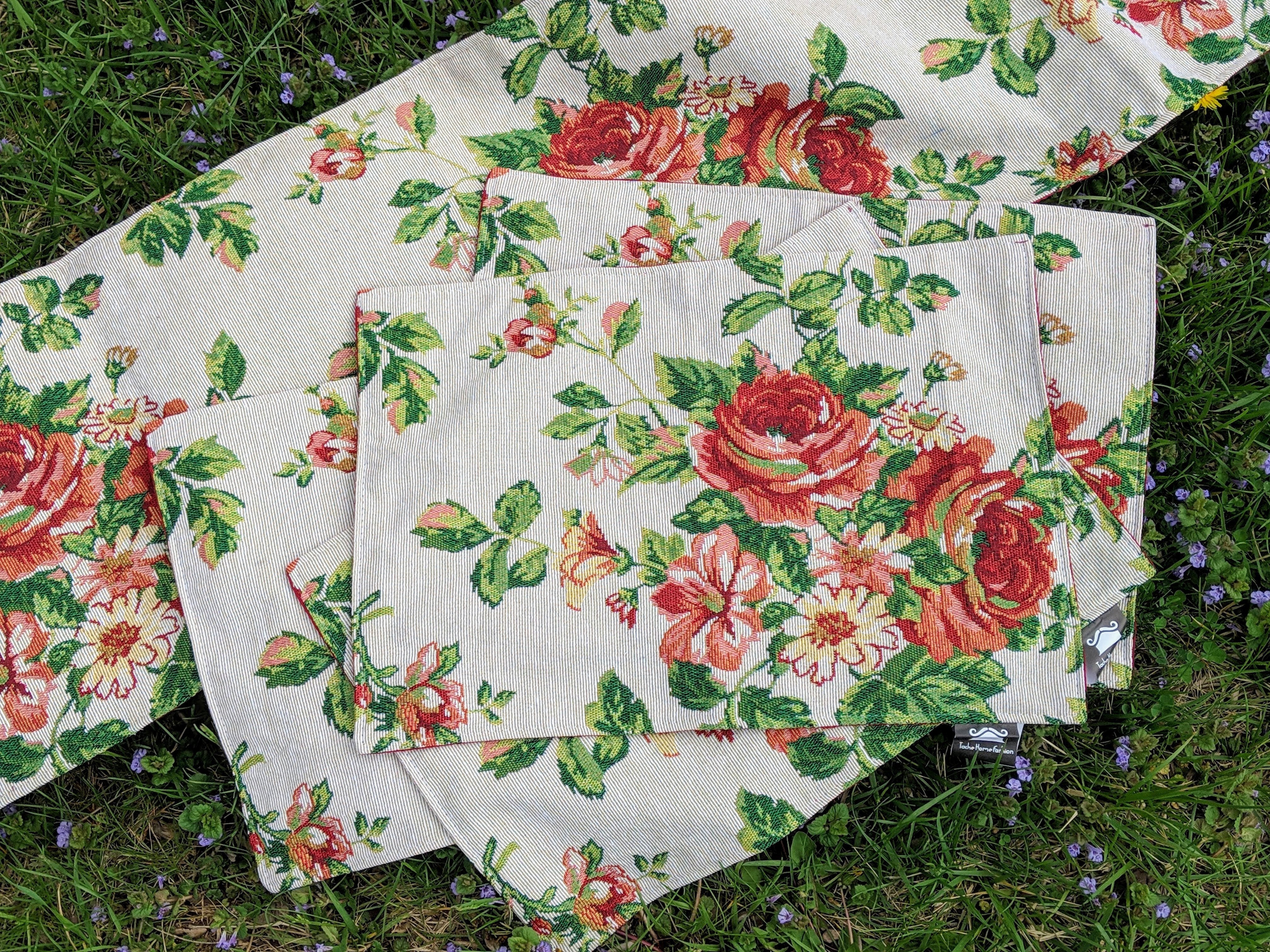 Tache Sweet Roses Vintage Ivory Woven Tapestry Placemat Set (17593PM) - Tache Home Fashion