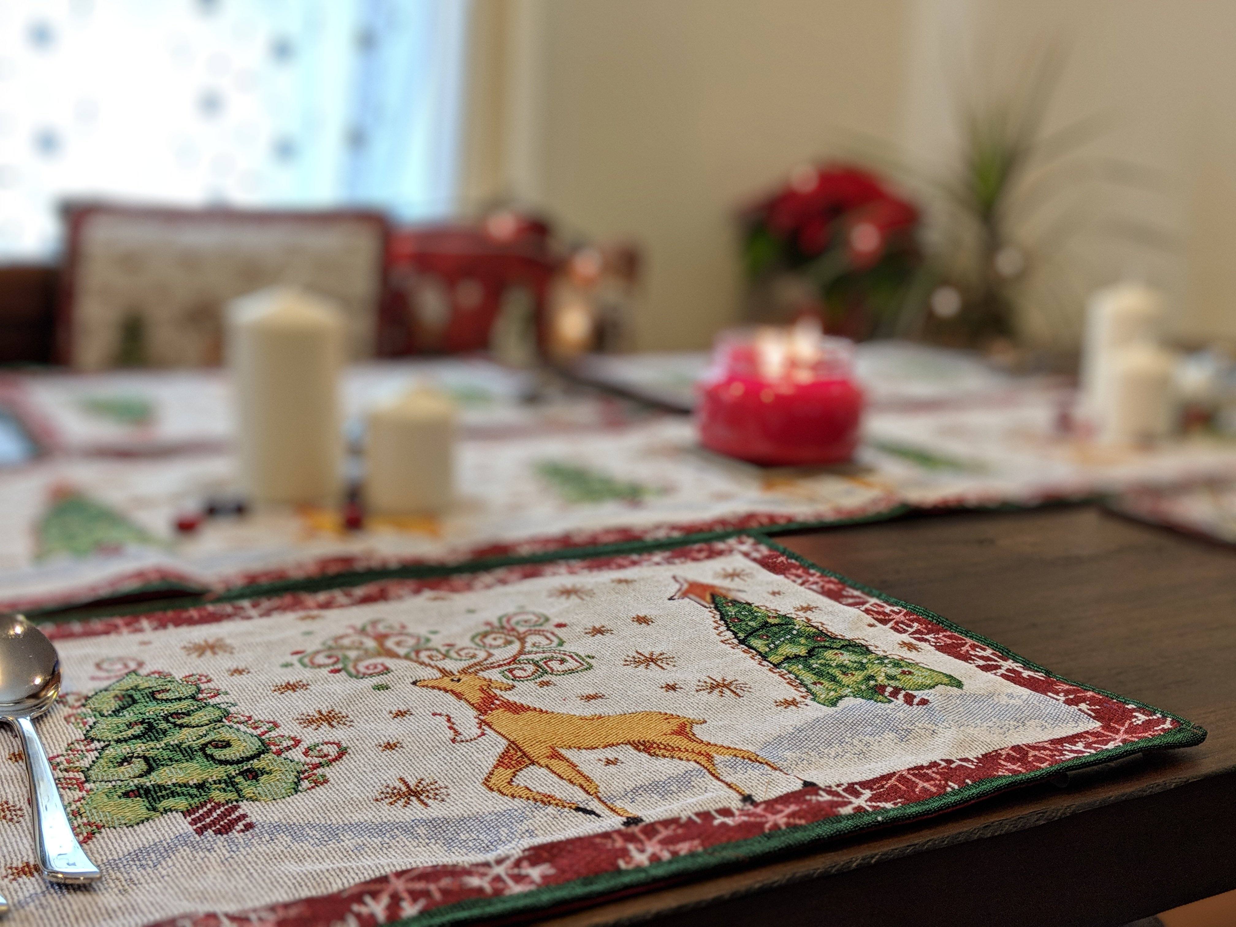Tache Winter Forest Reindeer Vintage Holiday Woven Tapestry Placemat Set of 4 (9192PM) - Tache Home Fashion