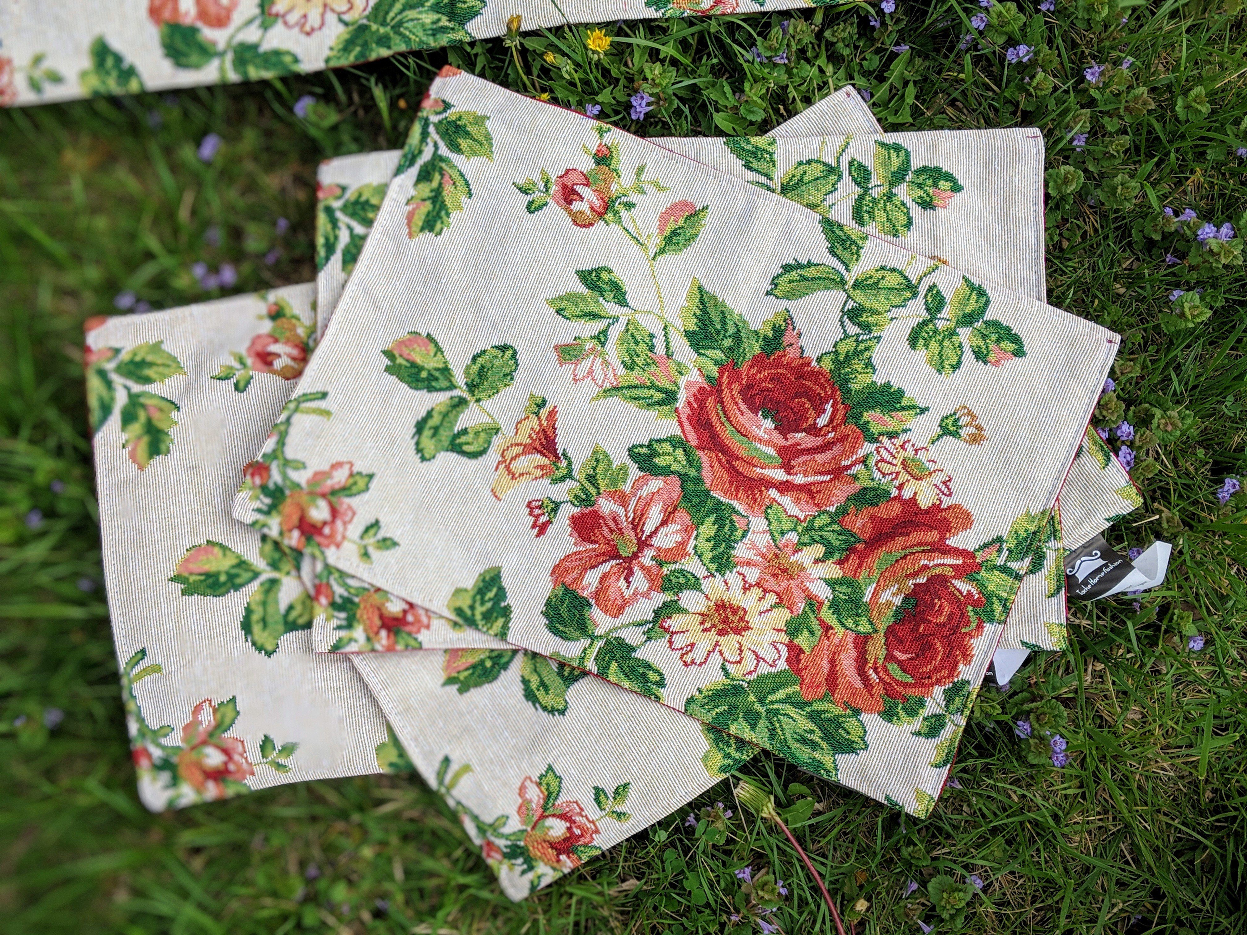 Tache Sweet Roses Vintage Ivory Woven Tapestry Placemat Set (17593PM) - Tache Home Fashion