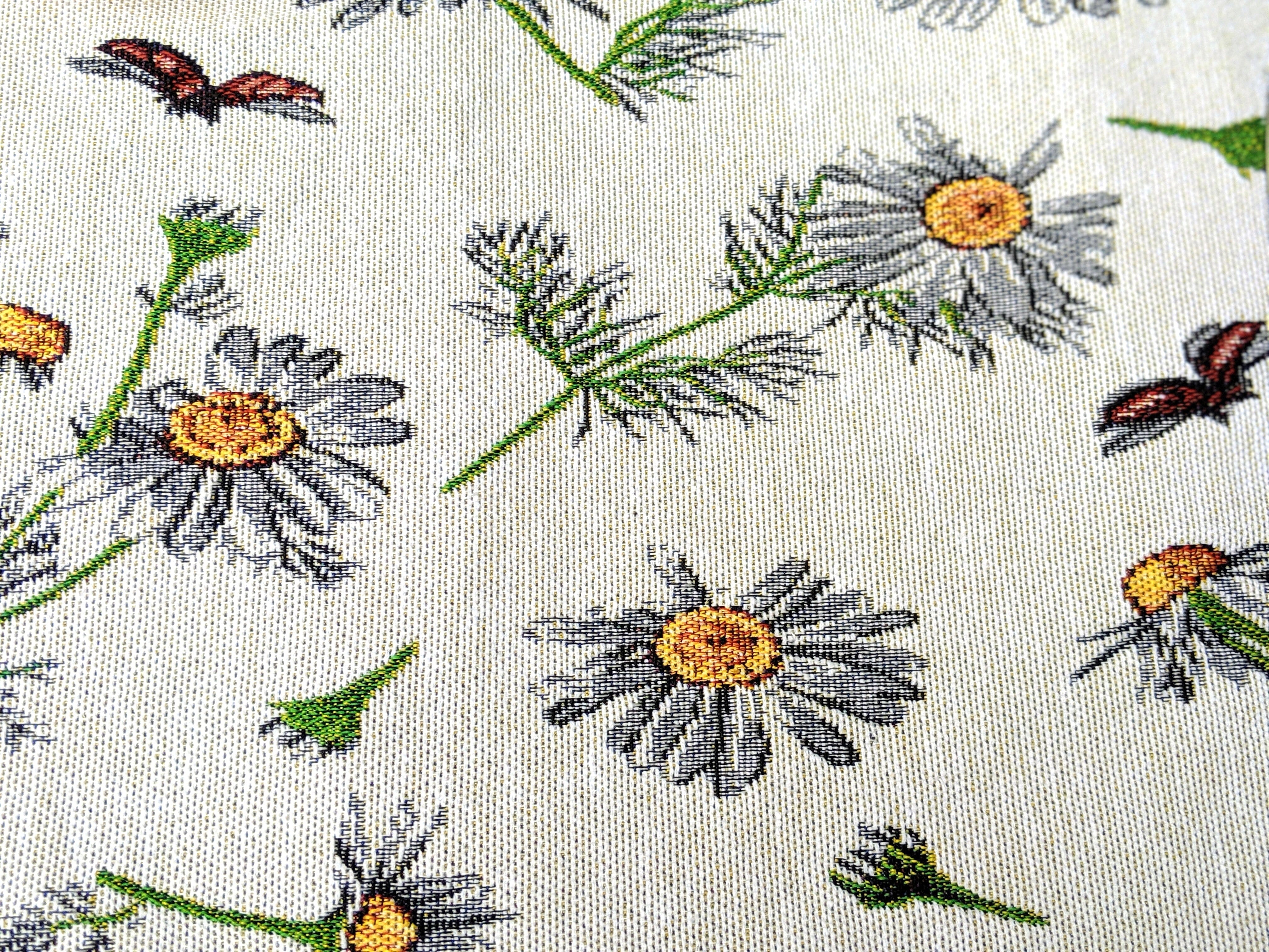 Tache Floral Yellow Daisies Ladybugs Ivory Woven Tapestry Table Runner (18114) - Tache Home Fashion