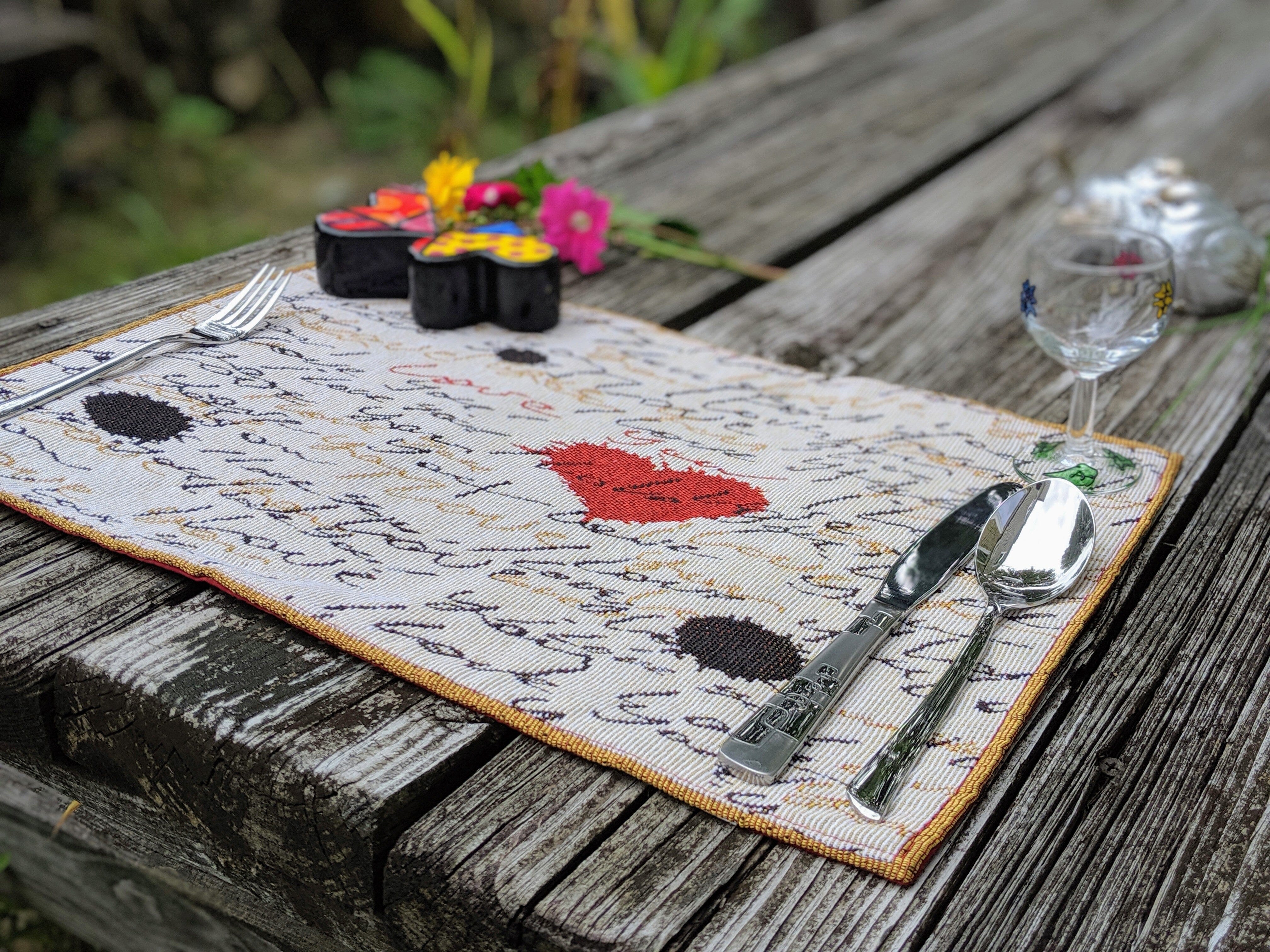 Tache Romantic Valentine’s Love Letter Beige Woven Tapestry Placemat Set (18111) - Tache Home Fashion