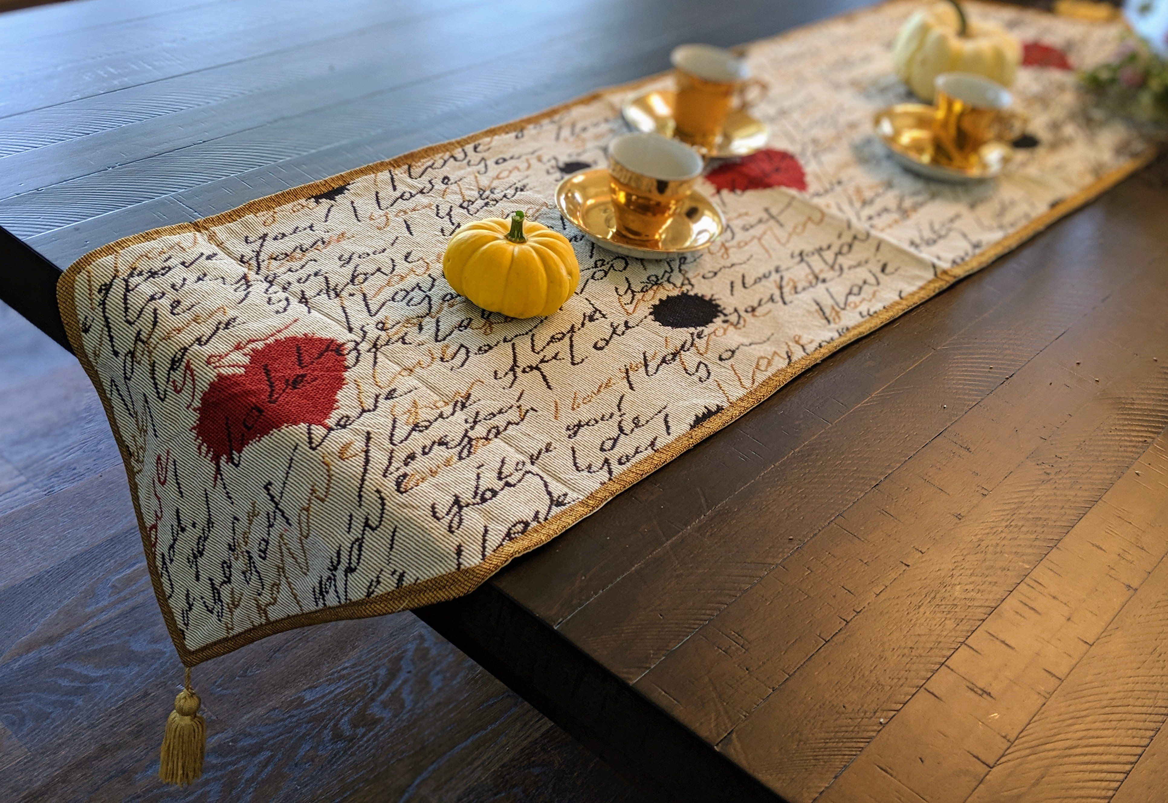 Tache Romantic I Love You Valentine’s Beige Woven Tapestry Table Runner (18111) - Tache Home Fashion