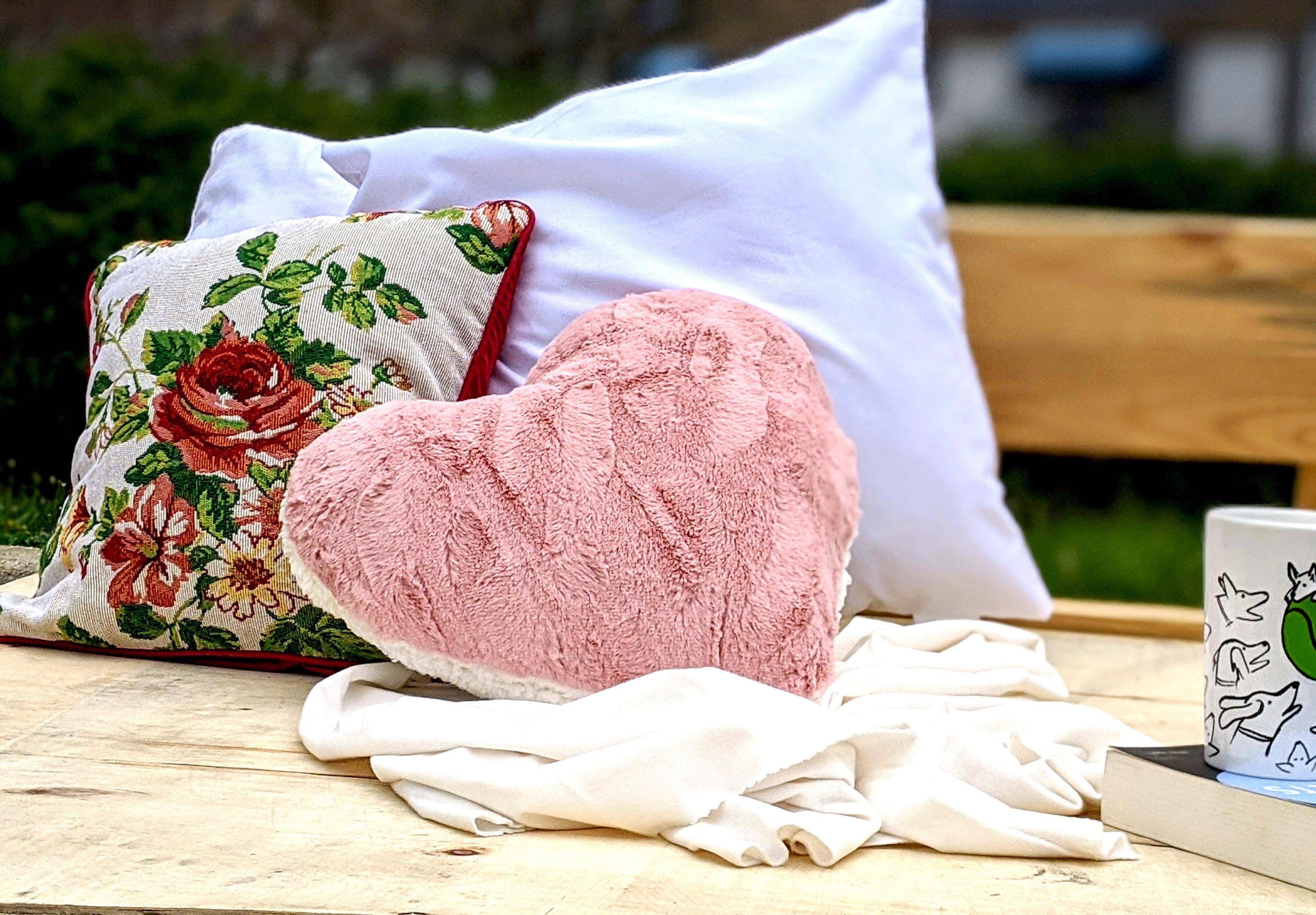 Tache Handmade Faux Fur Pink White Heart Shape Throw Pillow (#7) - Tache Home Fashion