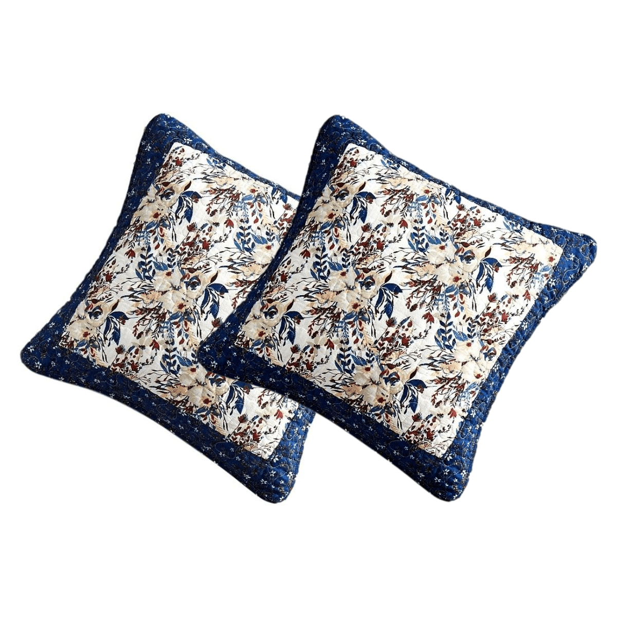 Tache Cotton Patchwork White Blue Yellow Brown Floral Prairie Sunset Cushion Cover 2-Pieces (JHW-887) - Tache Home Fashion
