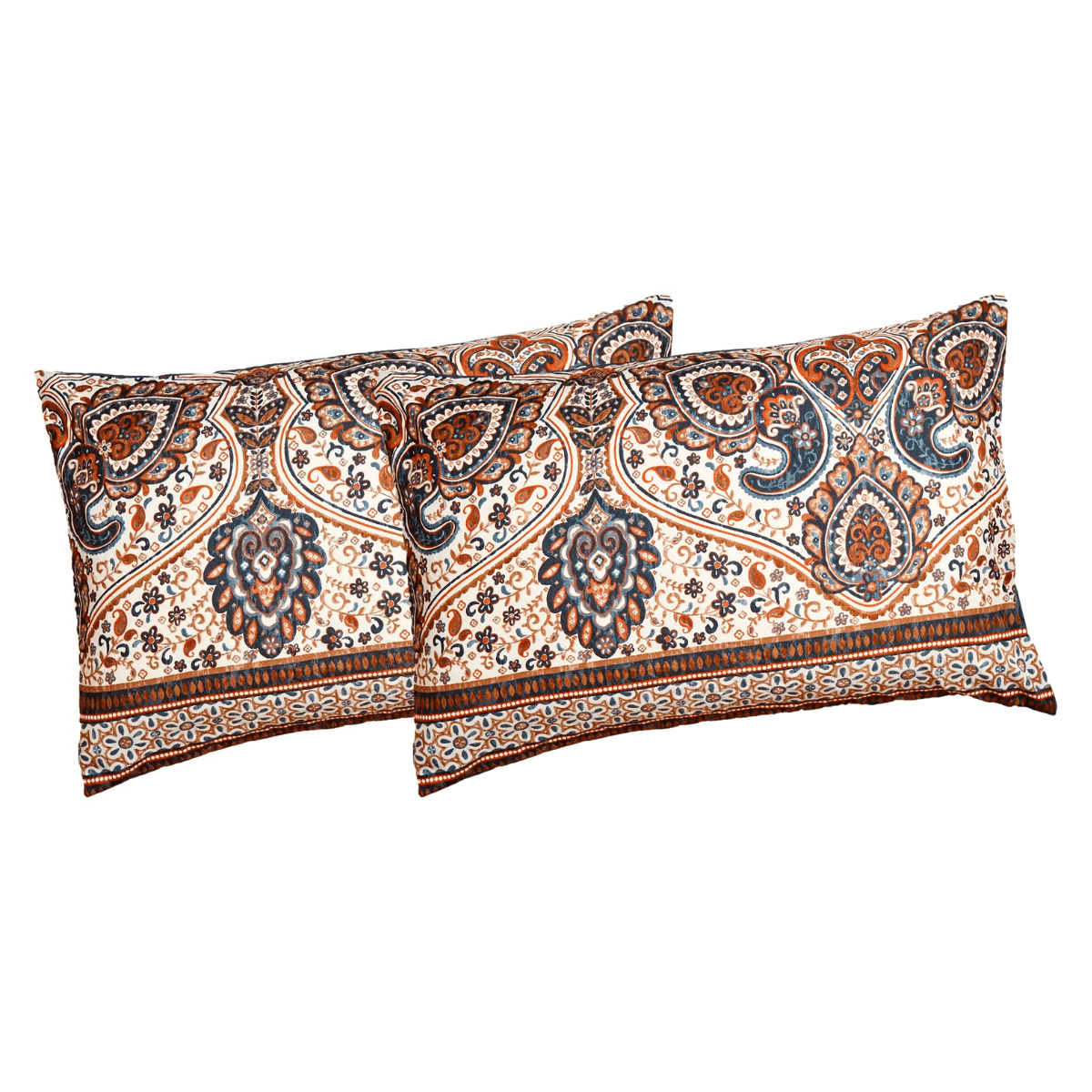 Tache Rustic Paisley Mandala Palace Teal Orange Ivory Pillowcases (KF174) - Tache Home Fashion