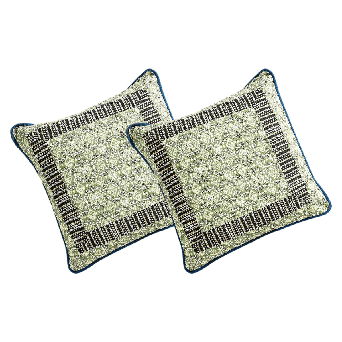 Tache Cotton Patchwork Teal Blue Green Paisley Bohemian Ocean Cushion Cover 2-Pieces (JHW-888) - Tache Home Fashion