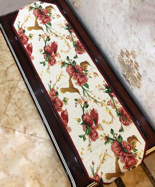 Tache Floral Red Roses Hummingbirds Ivory Woven Tapestry Table Runner (18109) - Tache Home Fashion