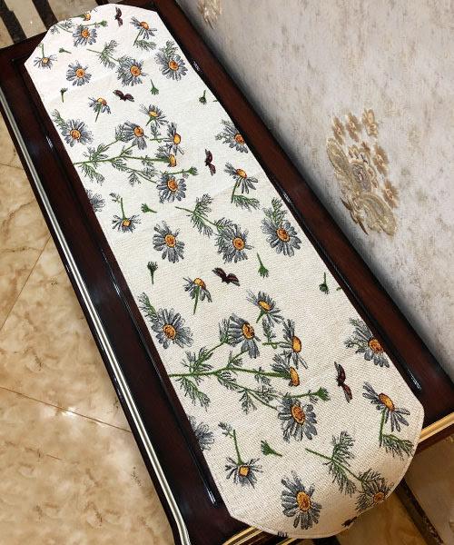 Tache Floral Yellow Daisies Ladybugs Ivory Woven Tapestry Table Runner (18114) - Tache Home Fashion